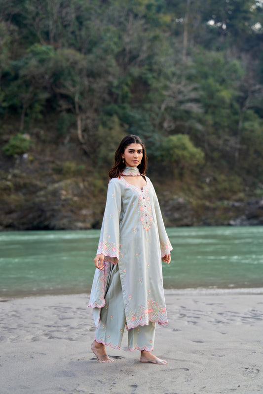 SHABH - Grey Cotton Suit Set