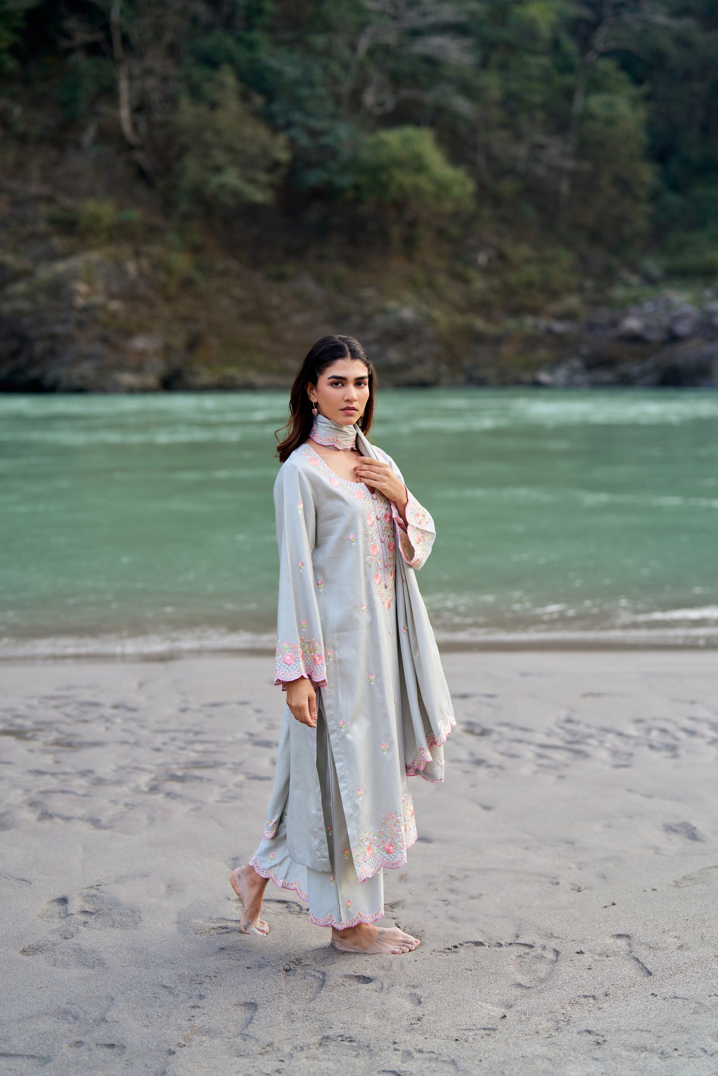 SHABH - Grey Cotton Suit Set