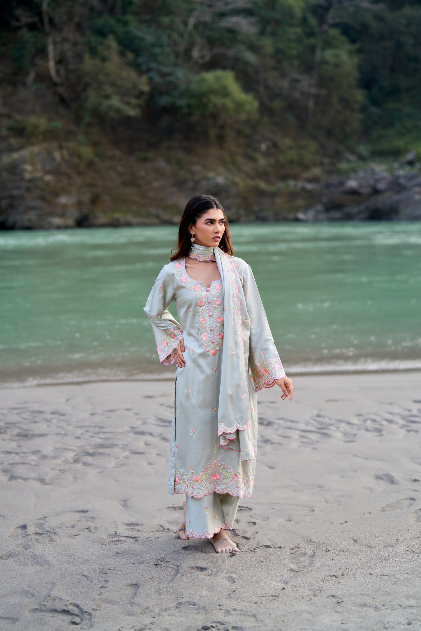 SHABH - Grey Cotton Suit Set