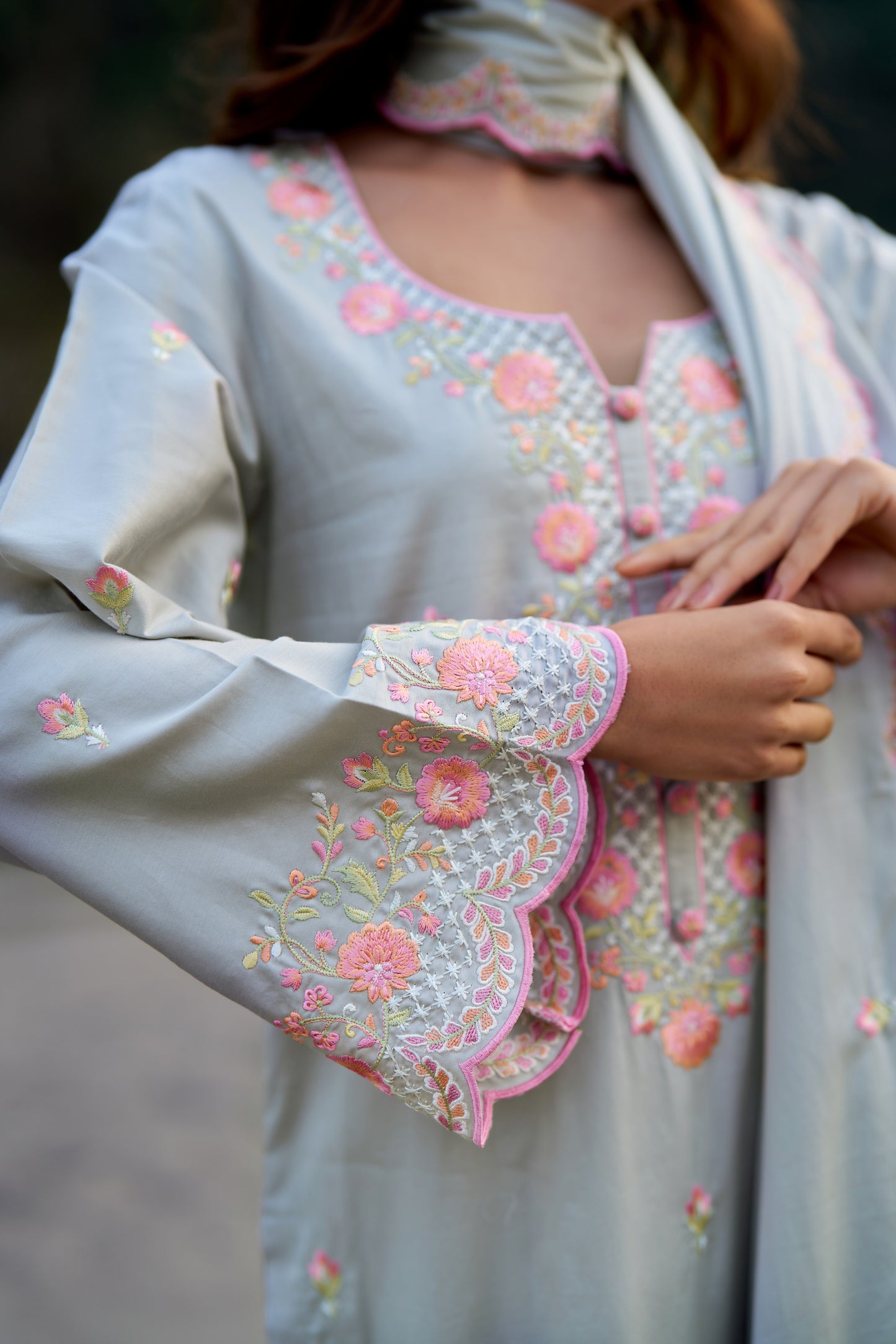 SHABH - Grey Cotton Suit Set