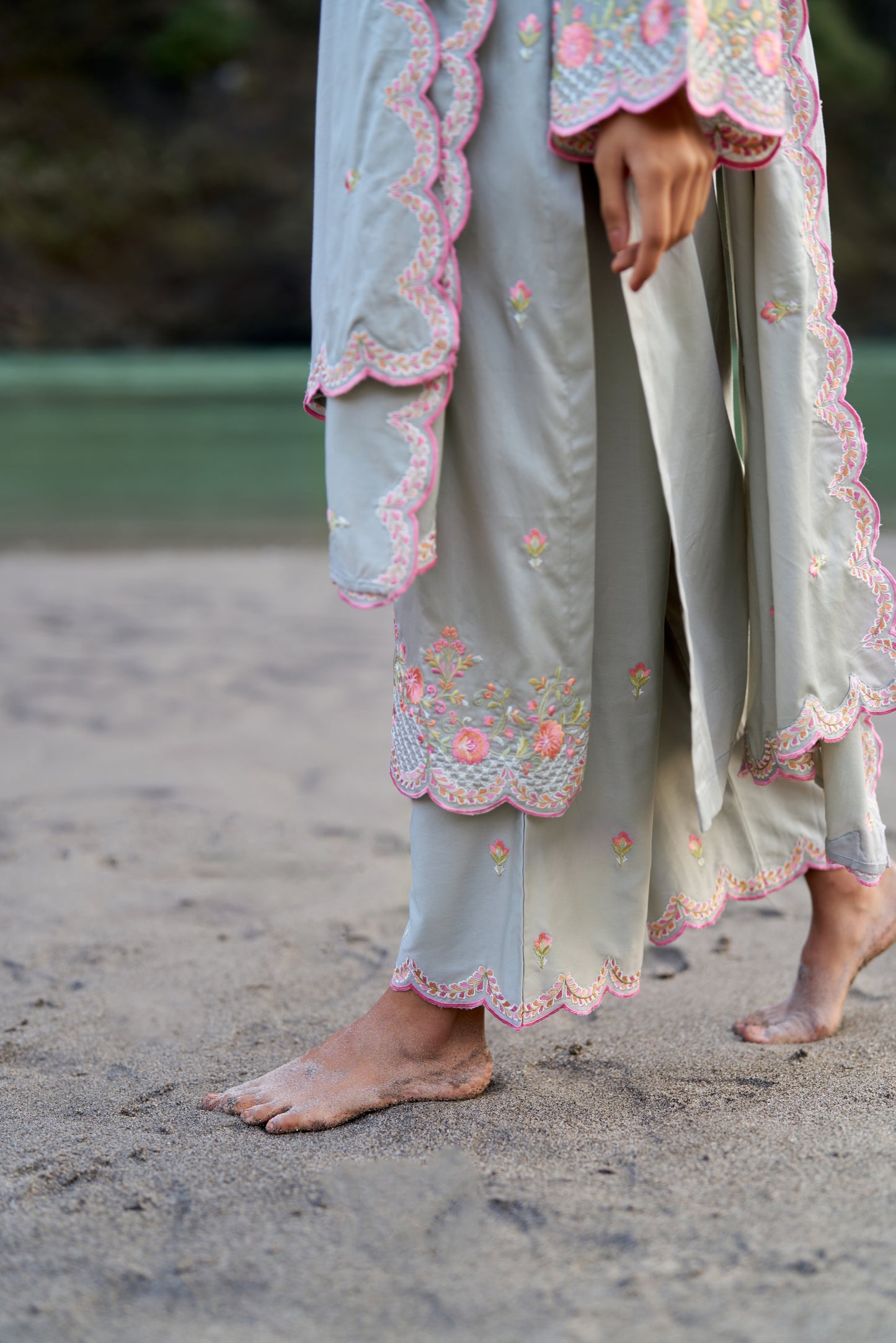 SHABH - Grey Cotton Suit Set