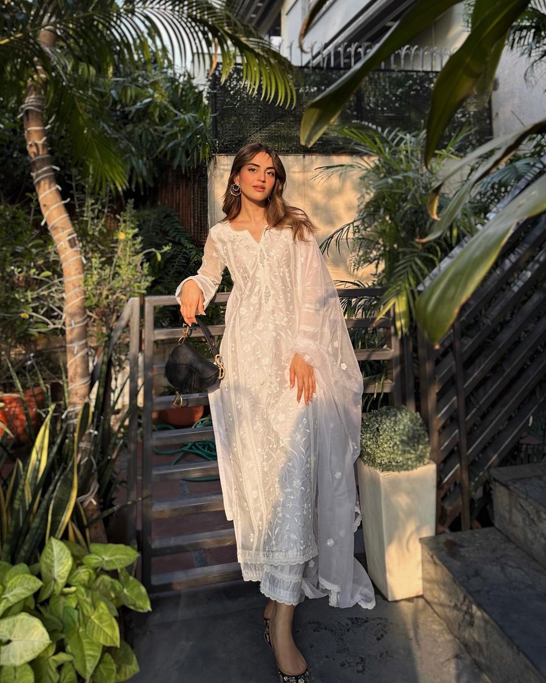 Mehak Bakshi in Motiya - Egg White Chanderi Embroidered Suit Set.