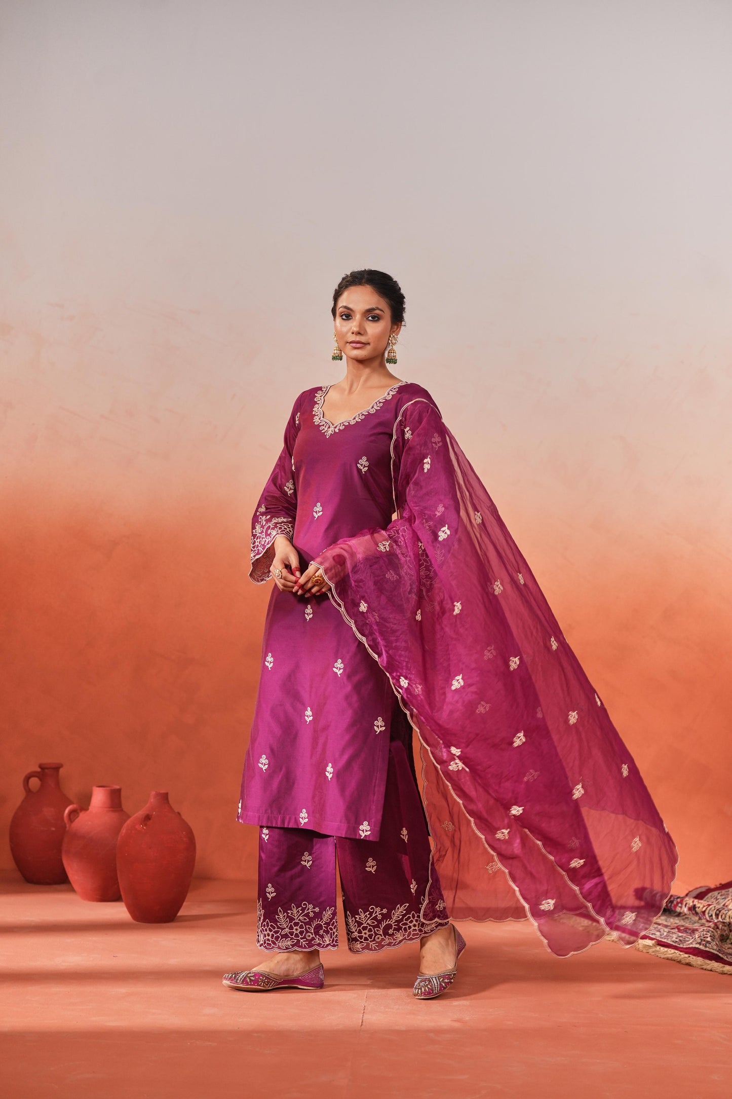 SARA TENDULKAR In Khila - Wine Chanderi Embroidered Suit Set