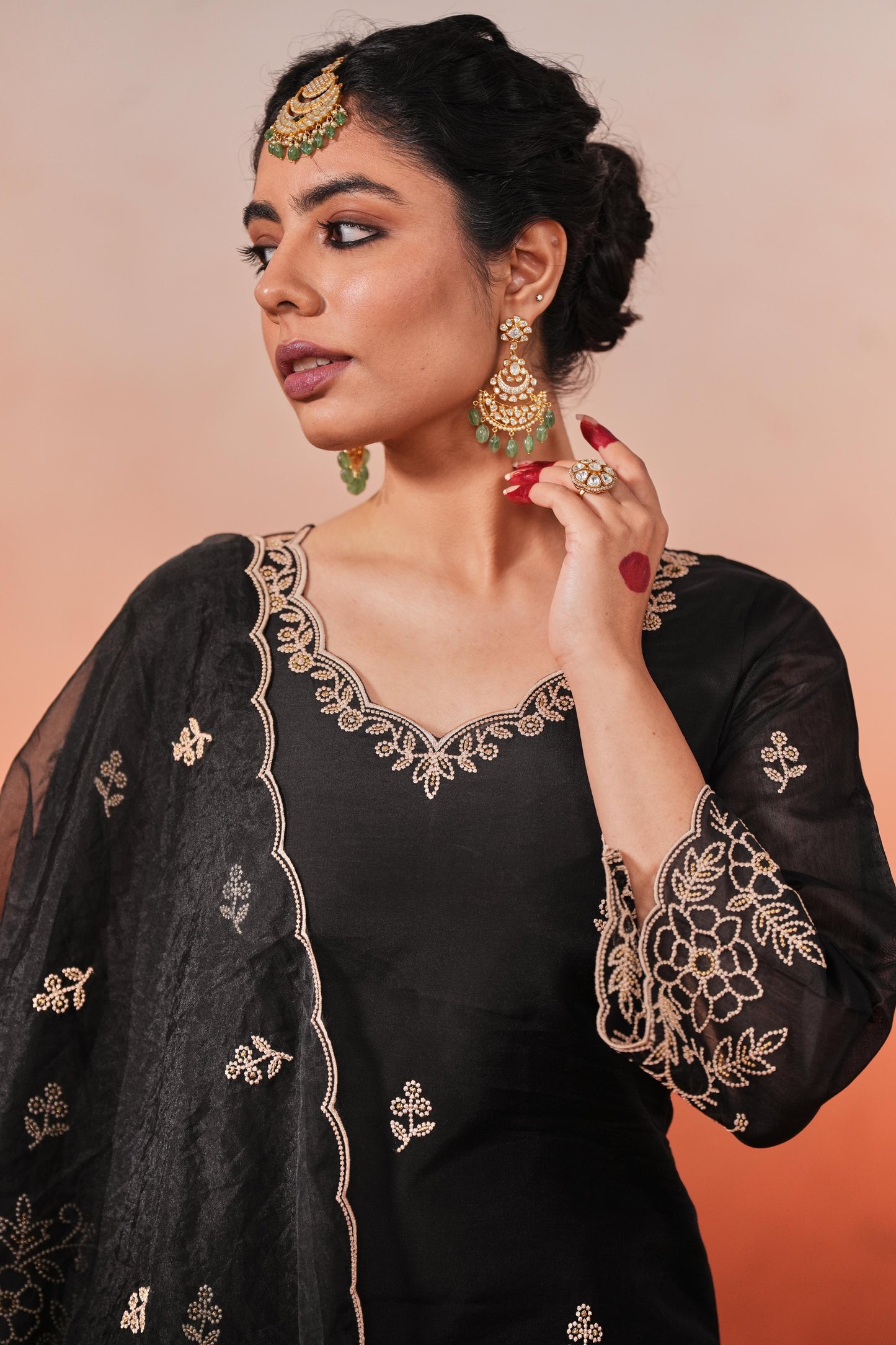 Mehfil - Black Chanderi Embroidered Suit Set