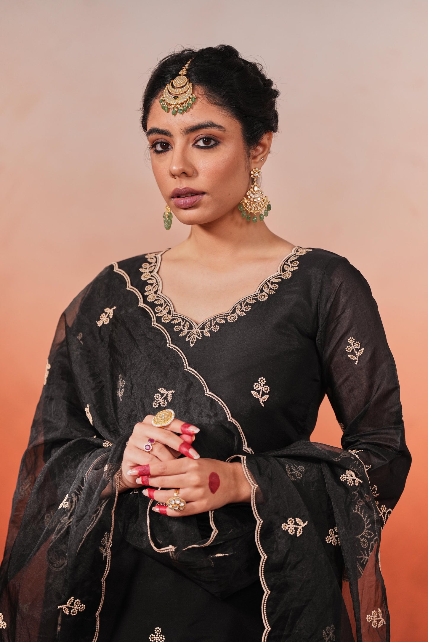 Mehfil - Black Chanderi Embroidered Suit Set