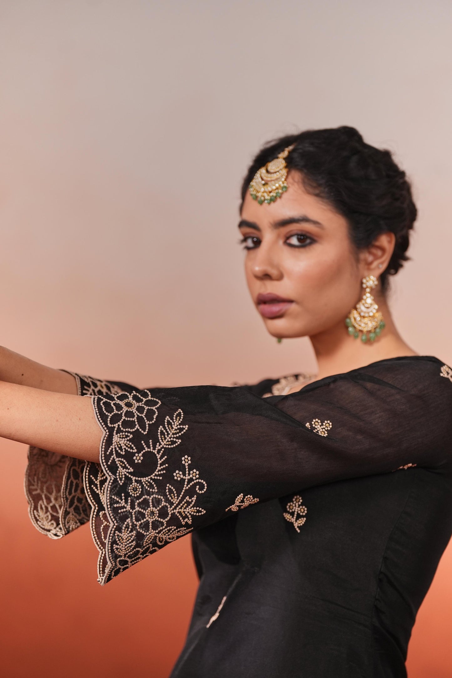 Mehfil - Black Chanderi Embroidered Suit Set
