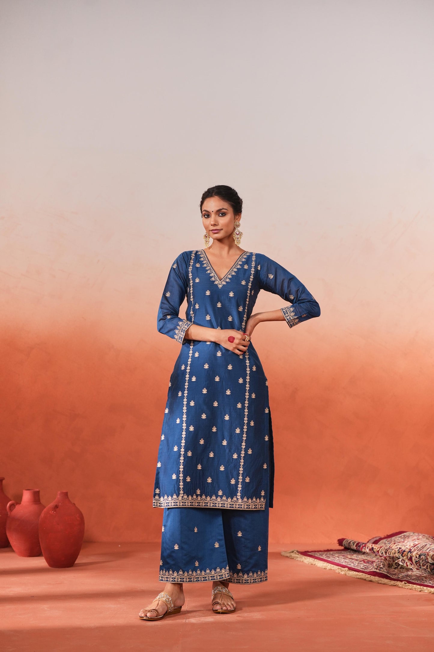 Gulzaar - Blue Chanderi Embroidered Suit Set