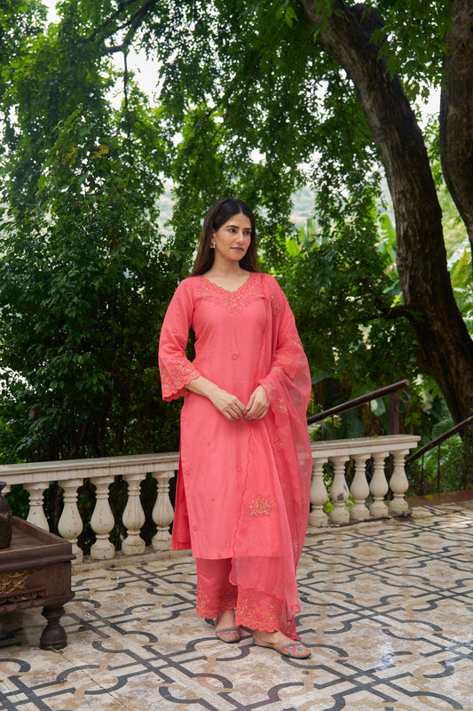 KUMKUM - Pink Chanderi Suit Set