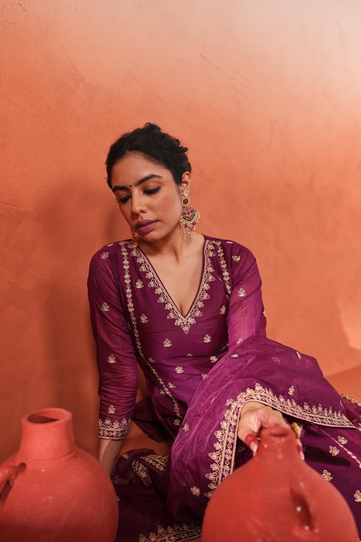 Shreya Lakhani in Khushnir - Wine Chanderi Embroidered Suit Set