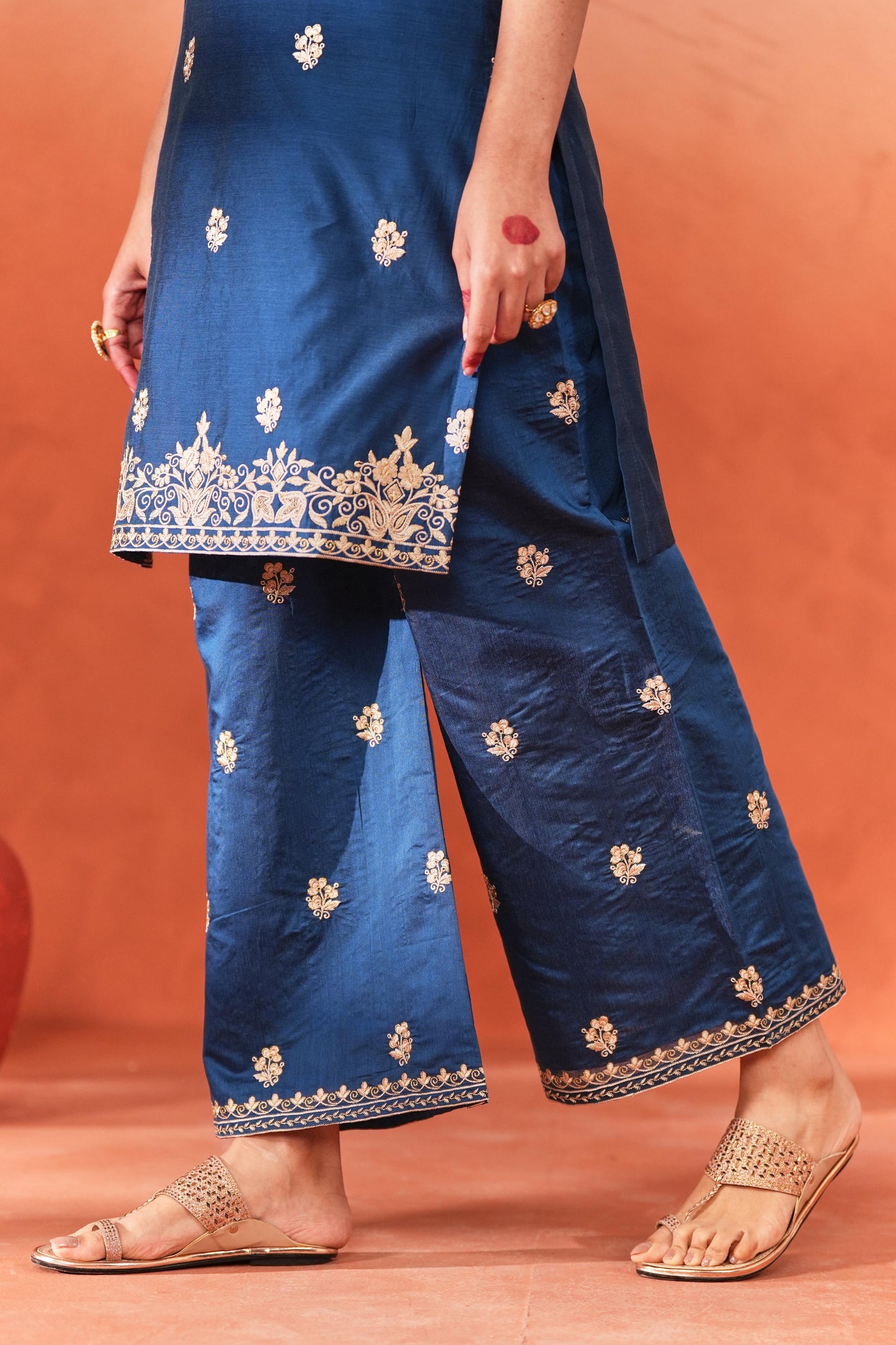 Roshan - Blue embroidered chanderi suit set