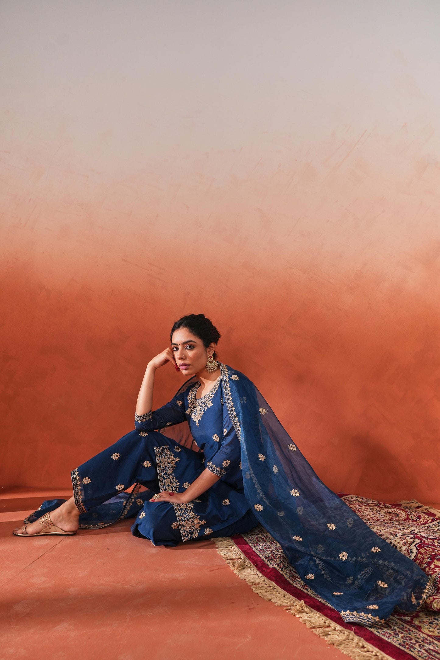 Roshan - Blue embroidered chanderi suit set