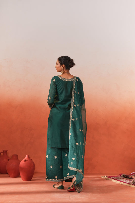 Dilnoor - Green Embroidered chanderi Suit Set