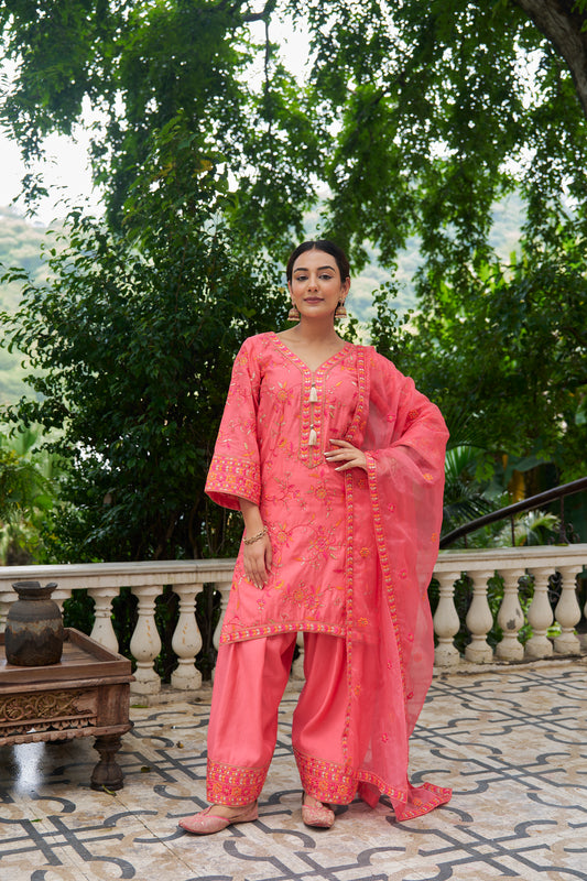 SURKH - Pink Chanderi Suit Set
