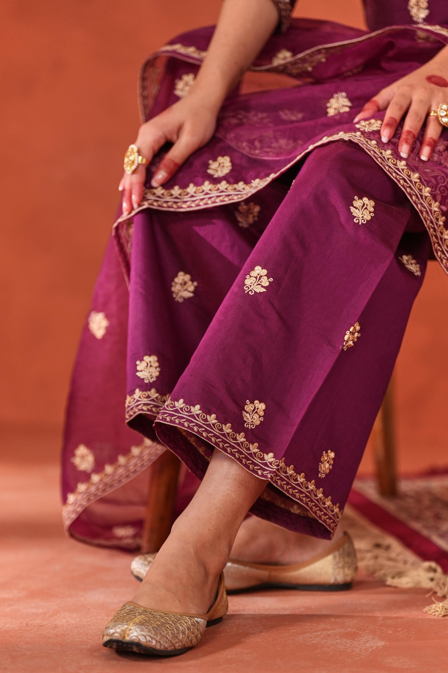 Bani - Wine Chanderi Embroidered Suit Set