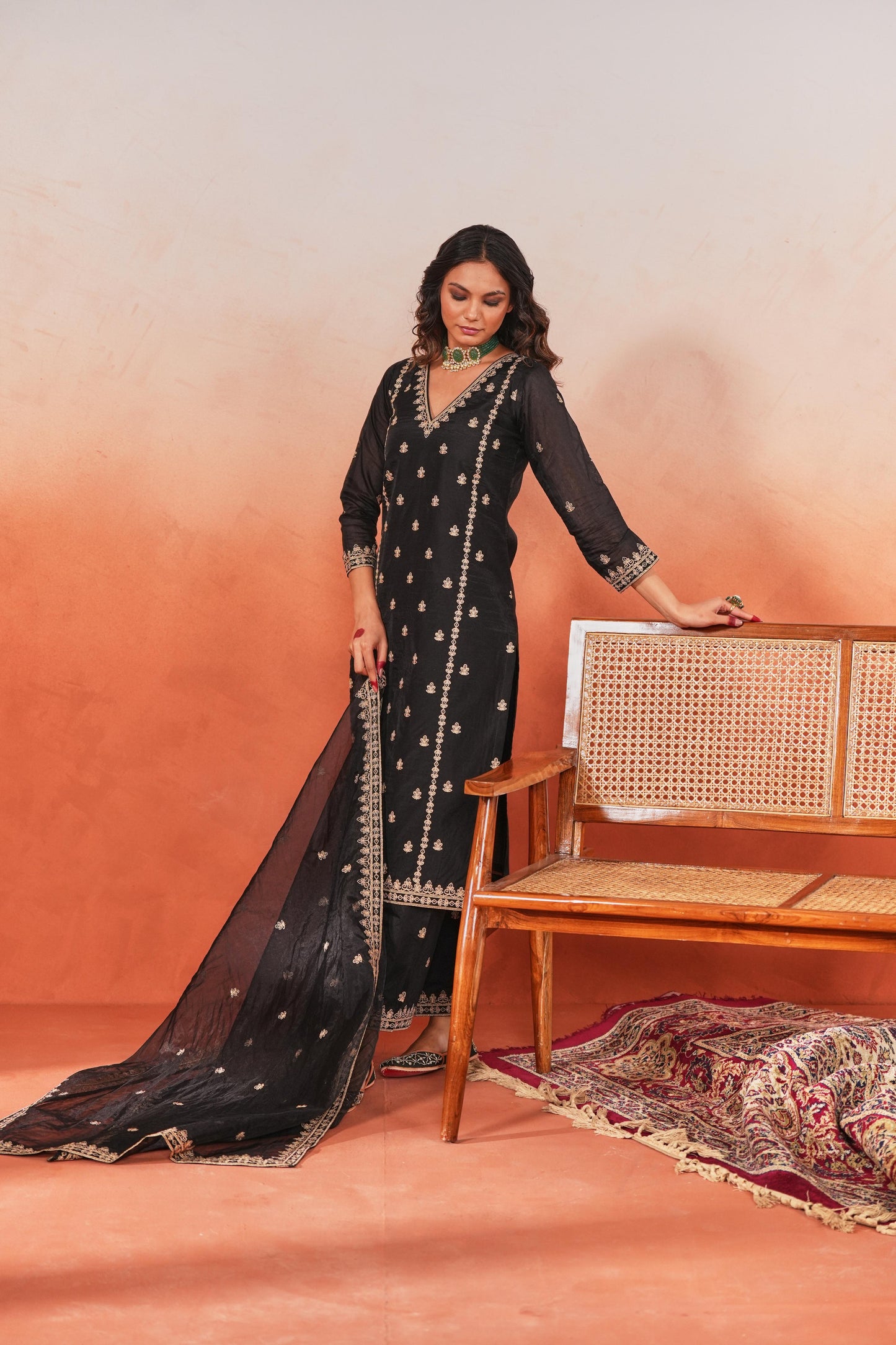 Fannah - Black Chanderi Embroidered Suit Set