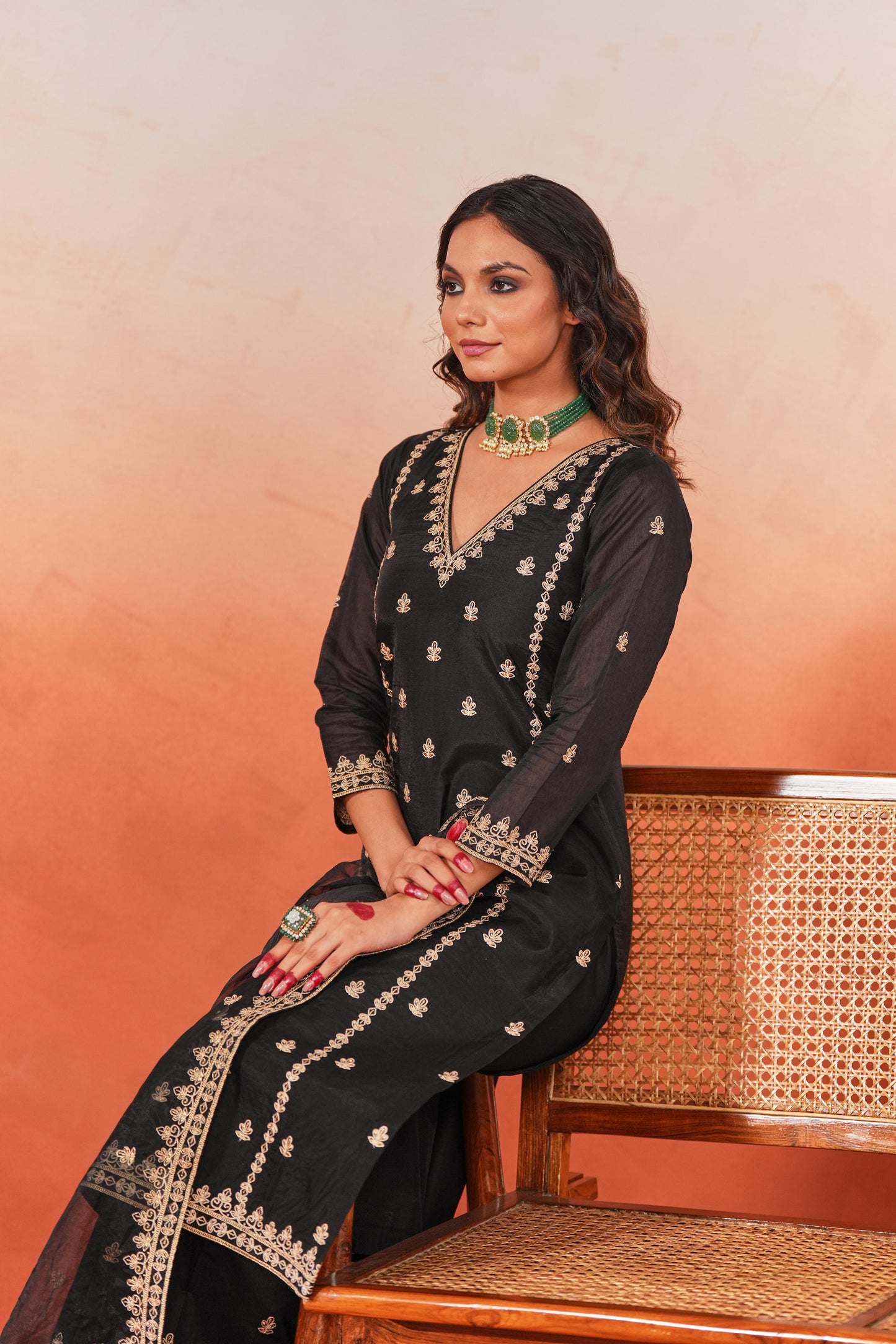 Fannah - Black Chanderi Embroidered Suit Set