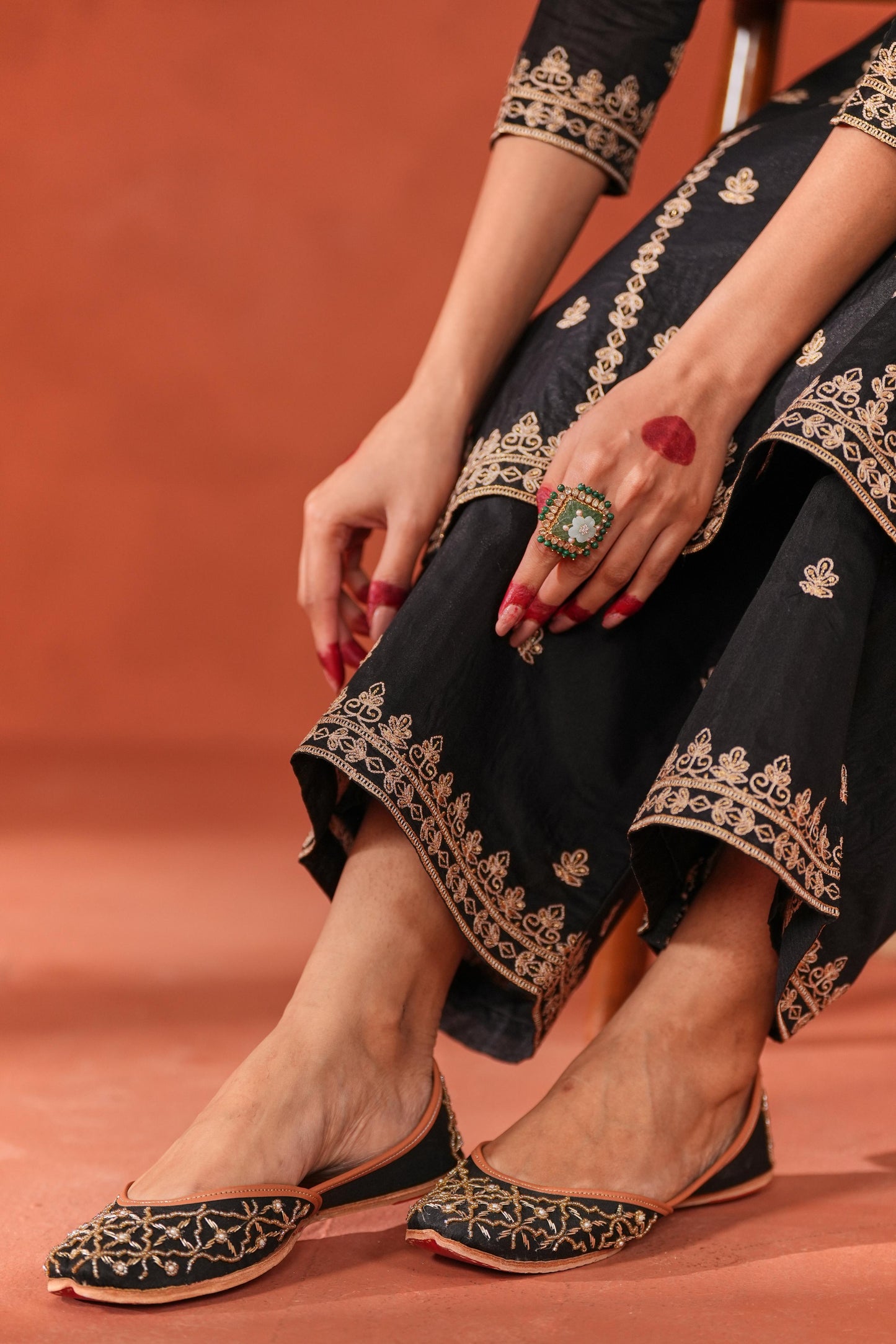 Bhavdeep Kaur in Fannah - Black Chanderi Embroidered Suit Set
