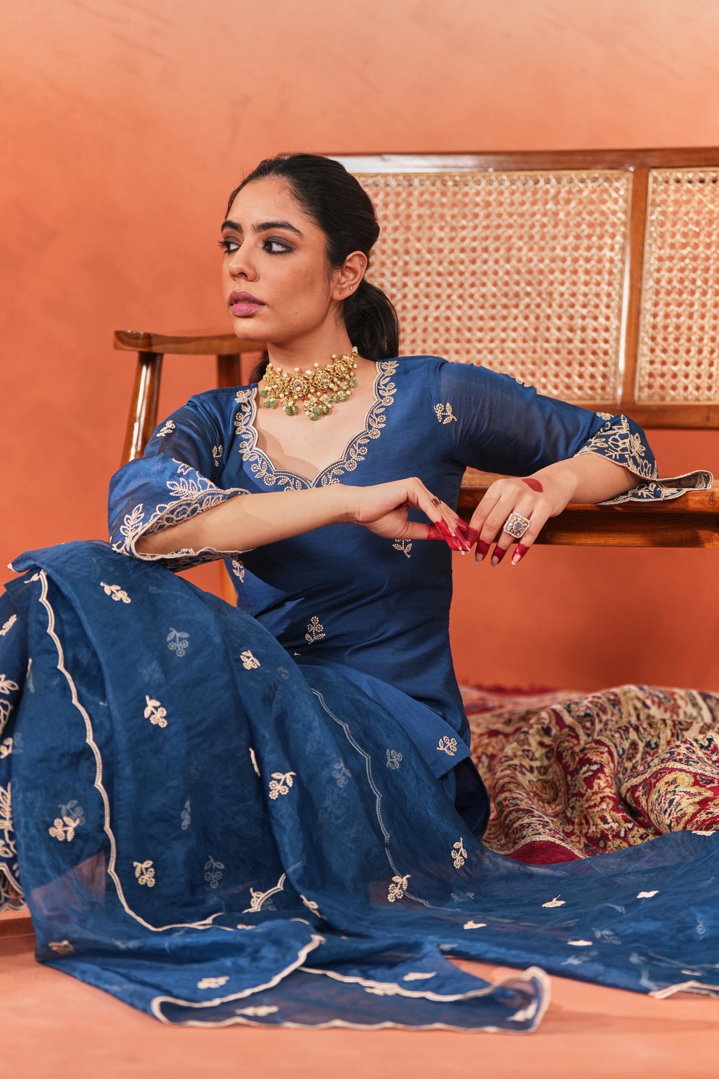 Firoz - Blue Chanderi Embroidered Suit Set