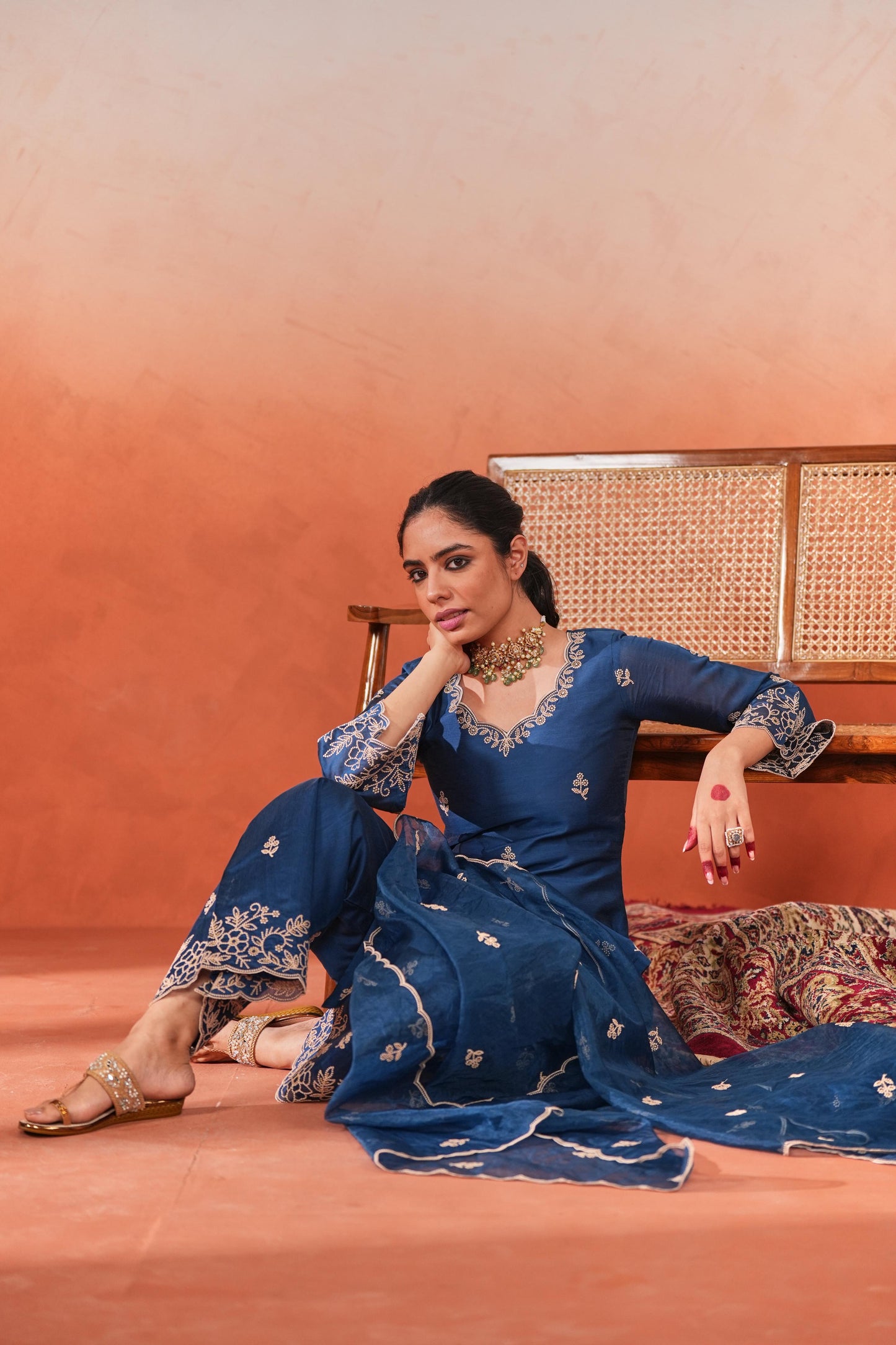 Firoz - Blue Chanderi Embroidered Suit Set
