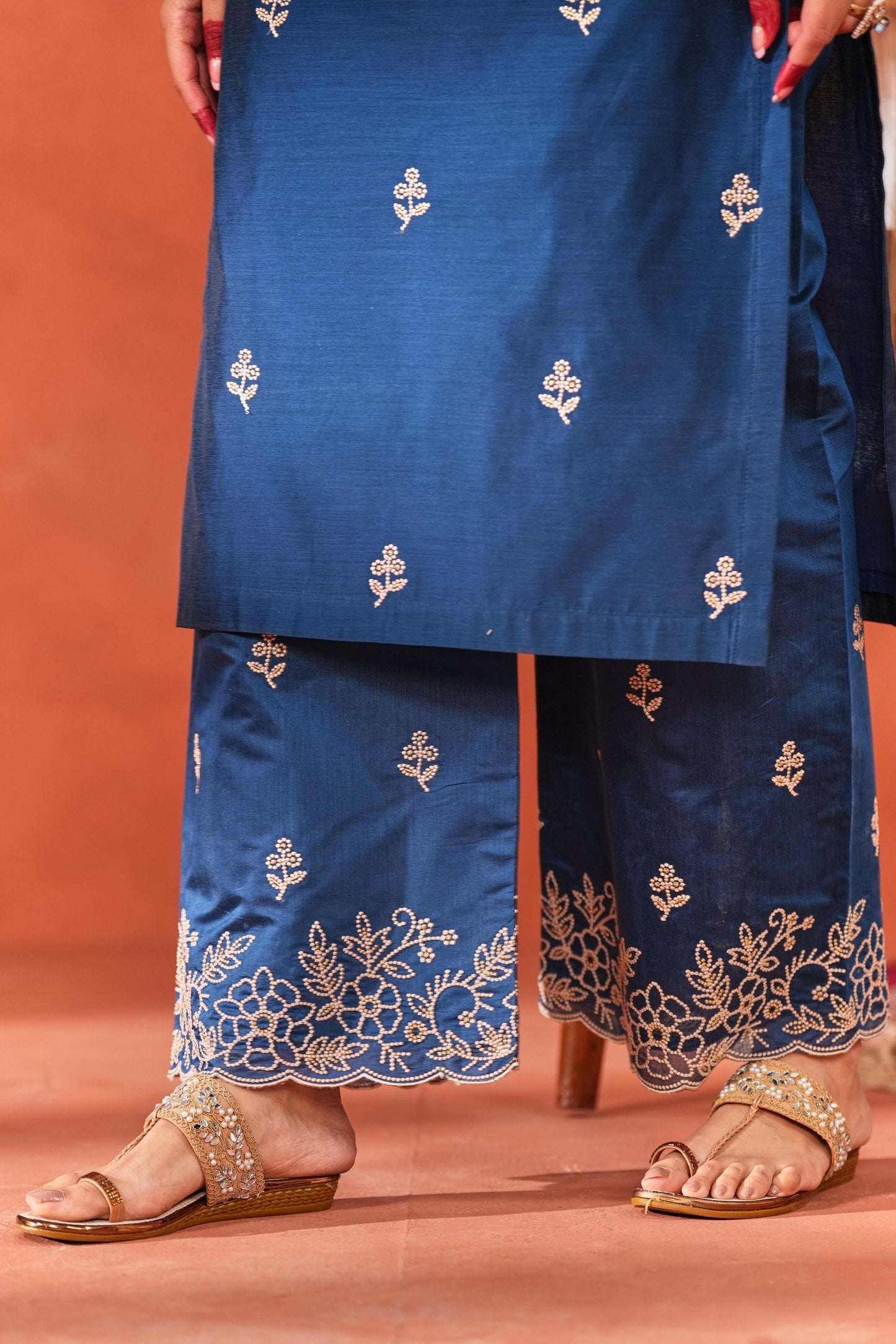Firoz - Blue Chanderi Embroidered Suit Set