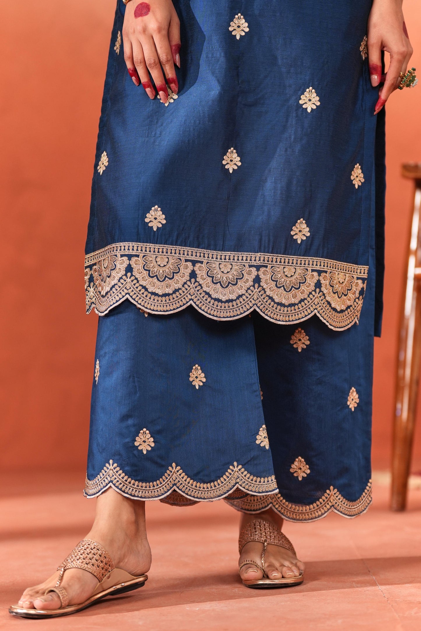 Gul- Blue Embroidered Chanderi Suit Set
