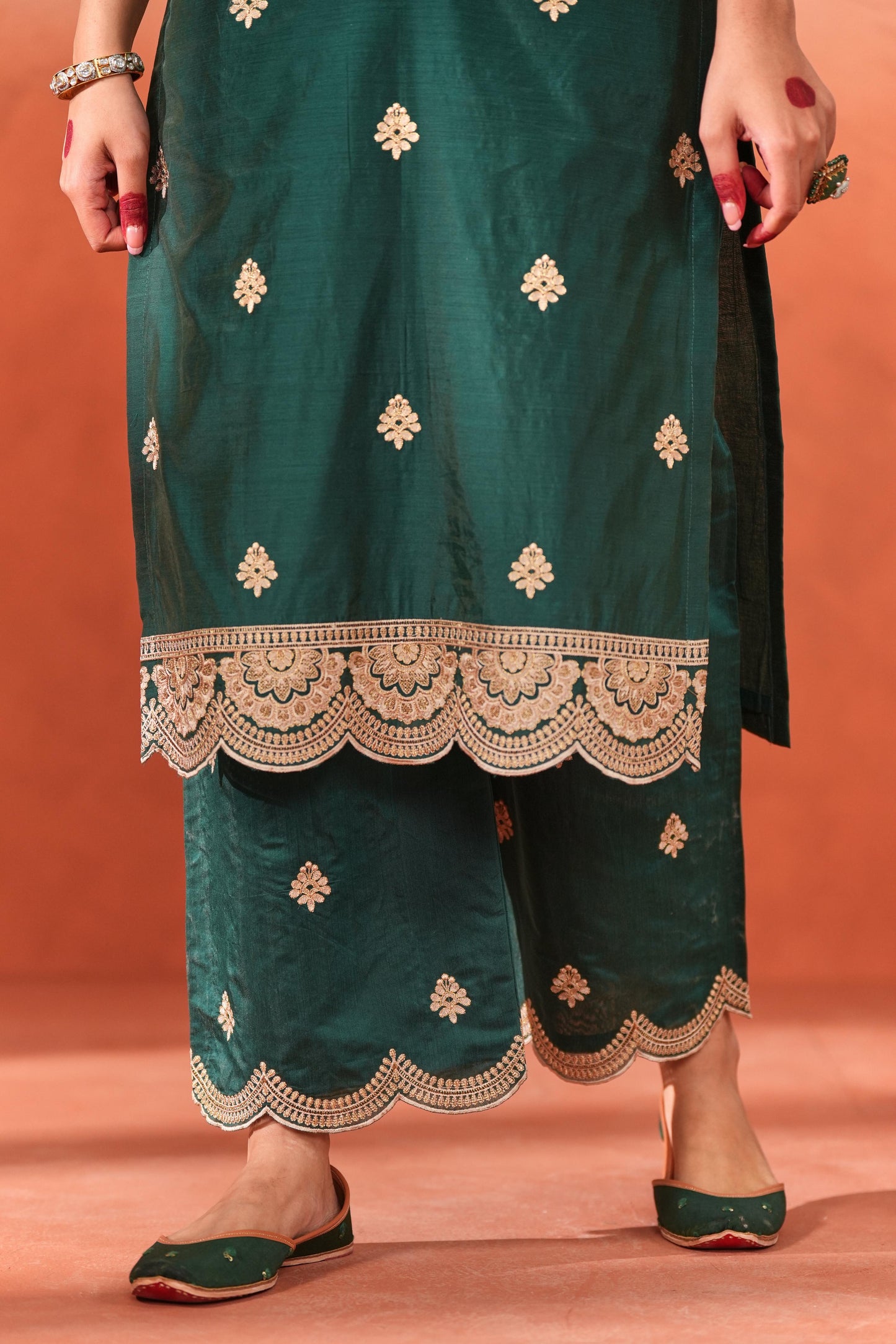 Taazgi - Green Embroidered Chanderi Suit Set