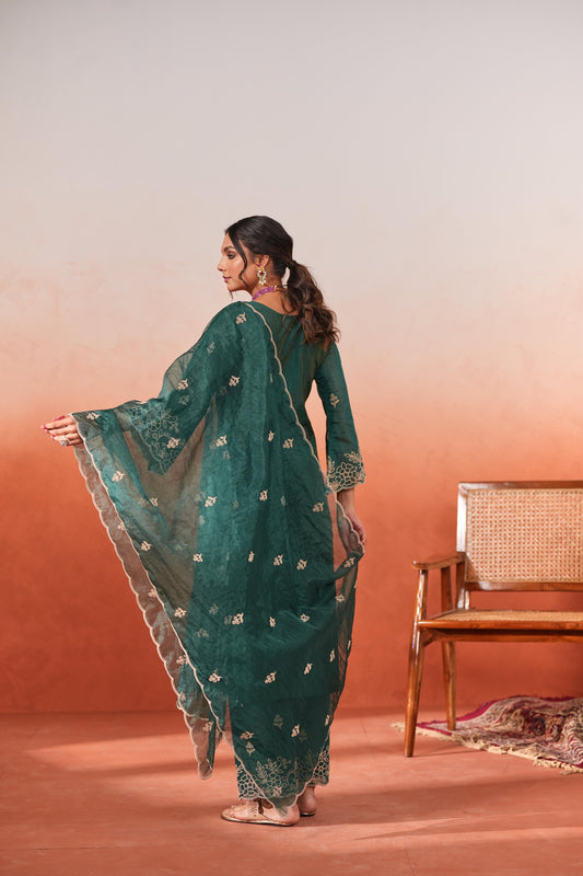 Suroor - Green Chanderi Embroidered Suit Set