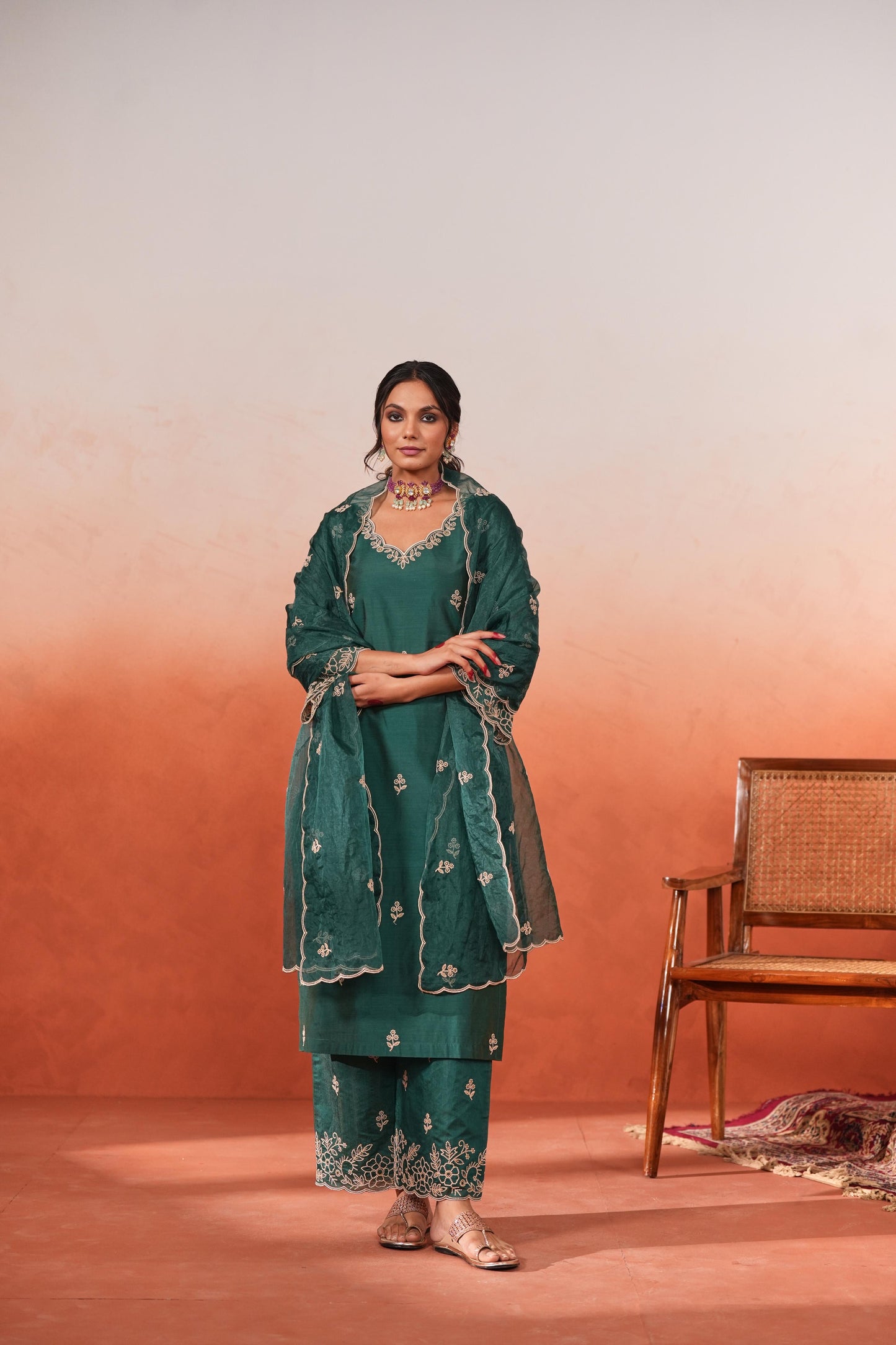 Suroor - Green Chanderi Embroidered Suit Set