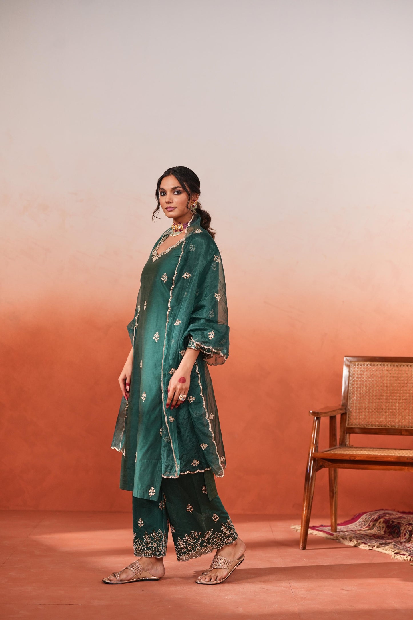 Nauheed Cyrusi in Suroor - Green Chanderi Embroidered Suit Set