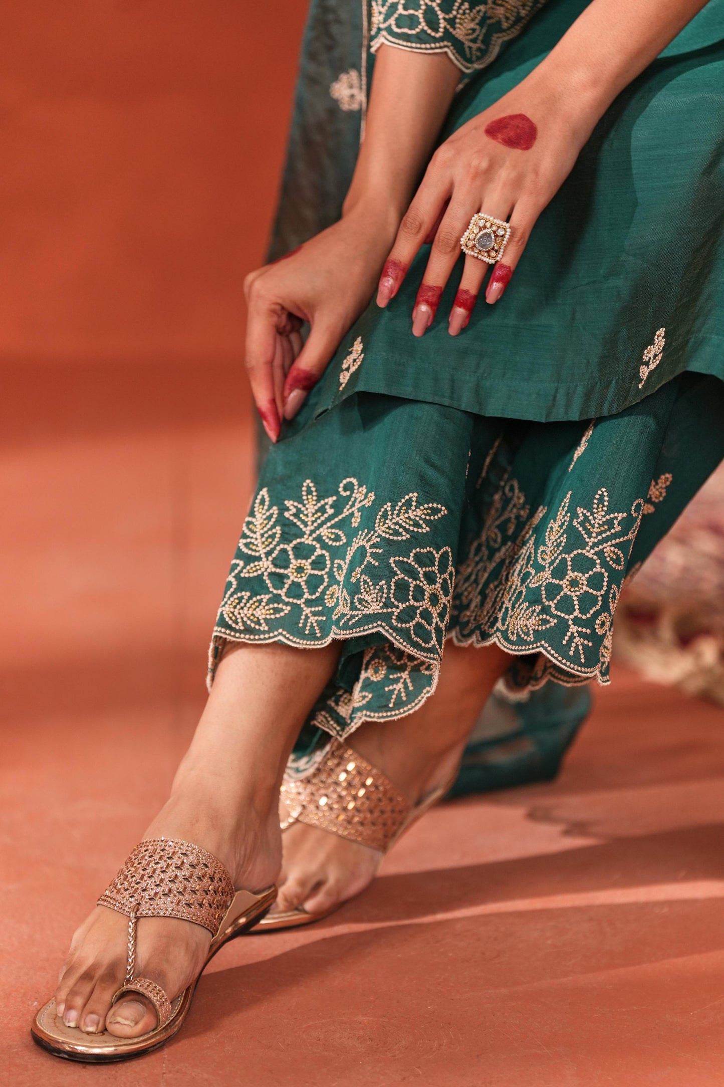 Nauheed Cyrusi in Suroor - Green Chanderi Embroidered Suit Set