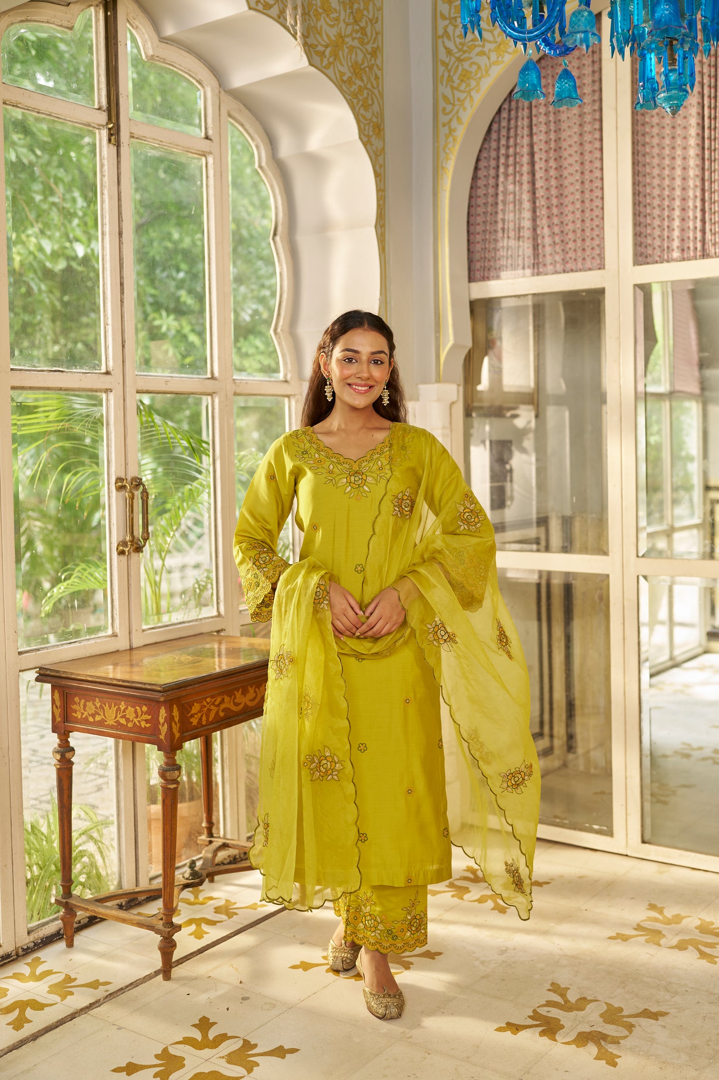 CHAKOR - Green Chanderi Suit Set
