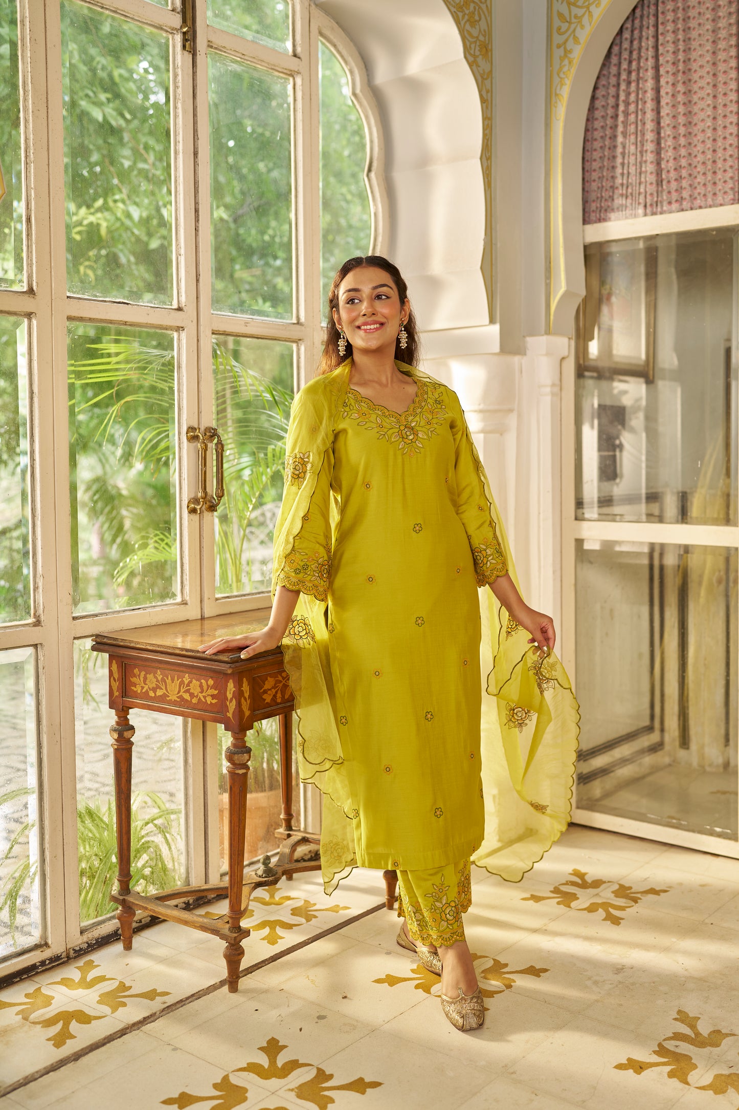 CHAKOR - Green Chanderi Suit Set