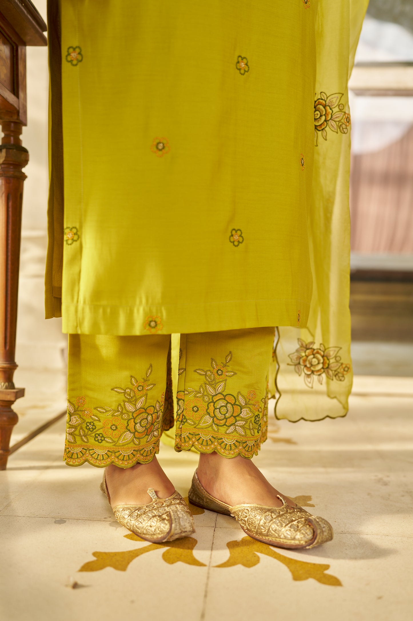 CHAKOR - Green Chanderi Suit Set