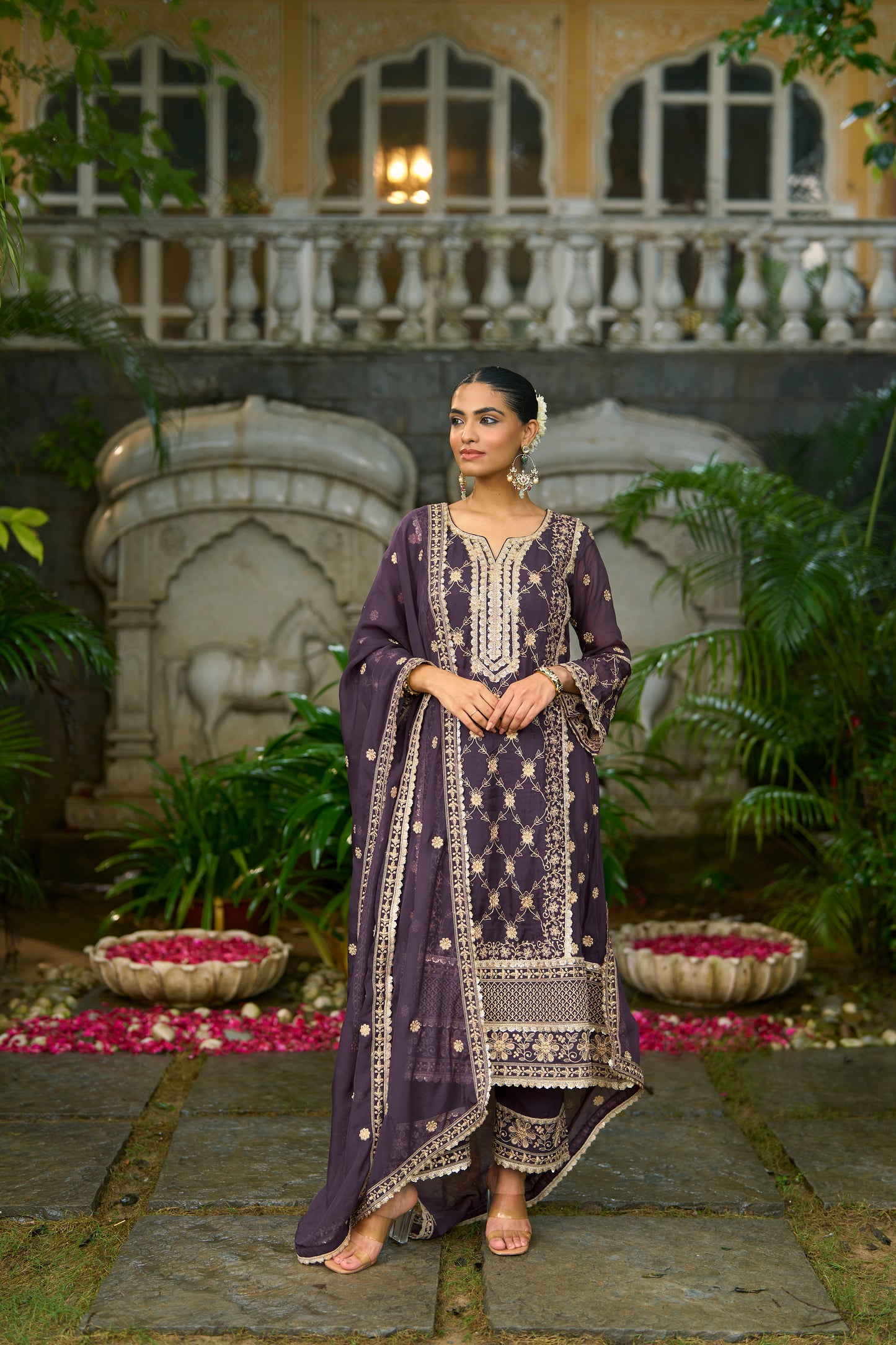 IRA - Purple Organza A-line Suit Set