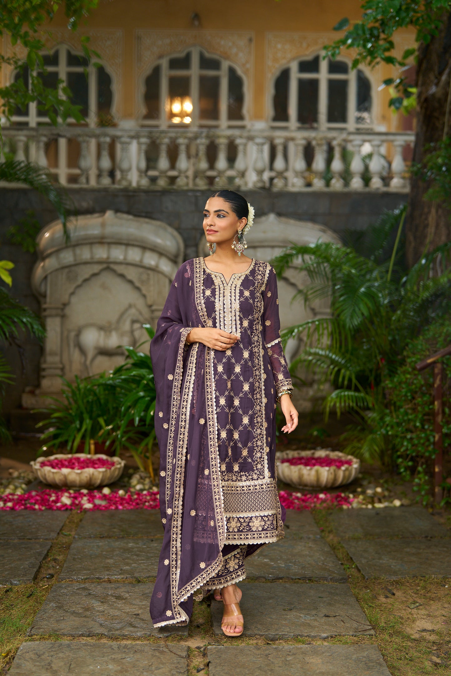 IRA - Purple Organza A-line Suit Set