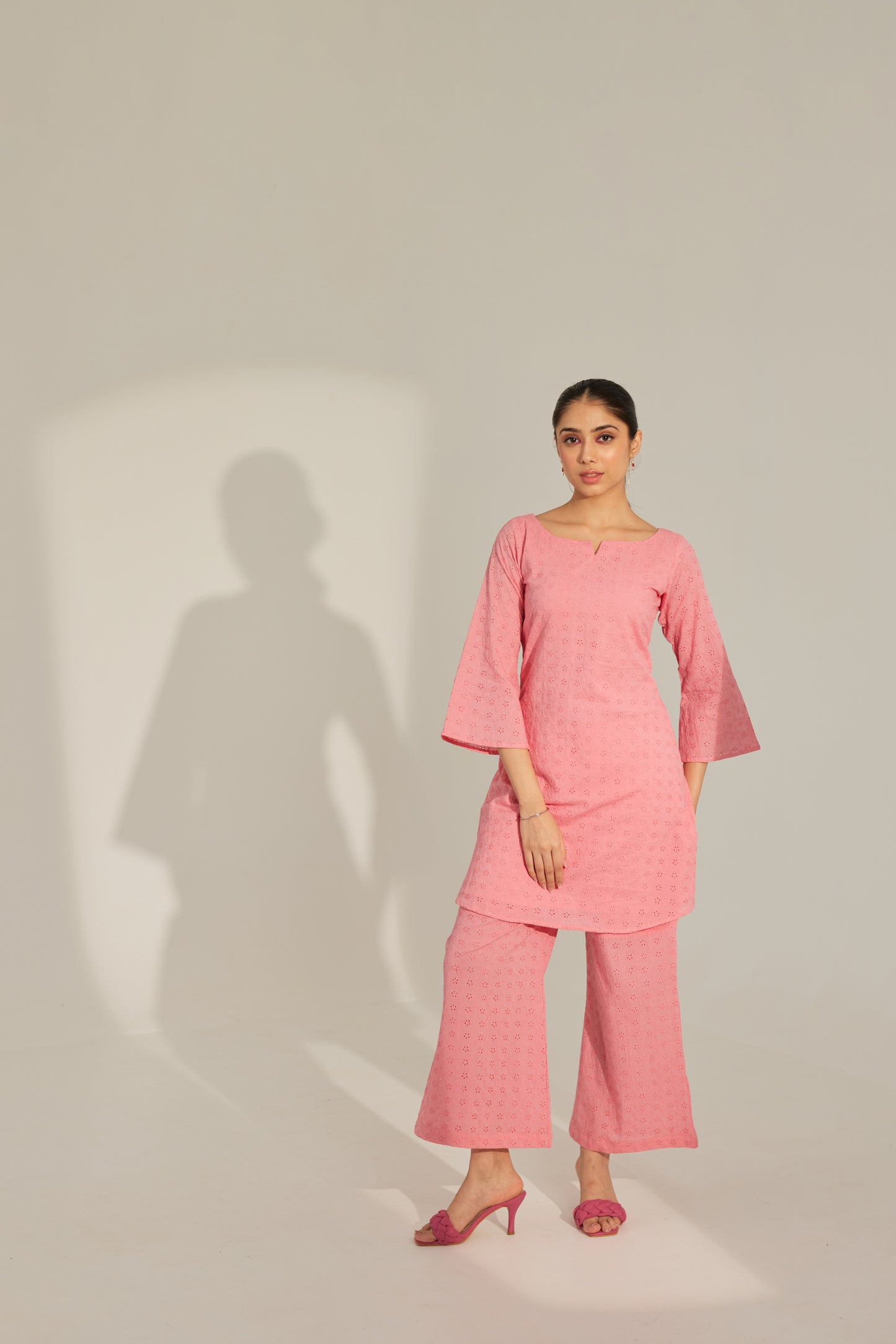 Pink Chikankari Summer Co-ord Set.