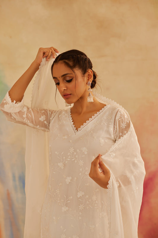 Aseem Ivory White Embroidered Straight Suit Set