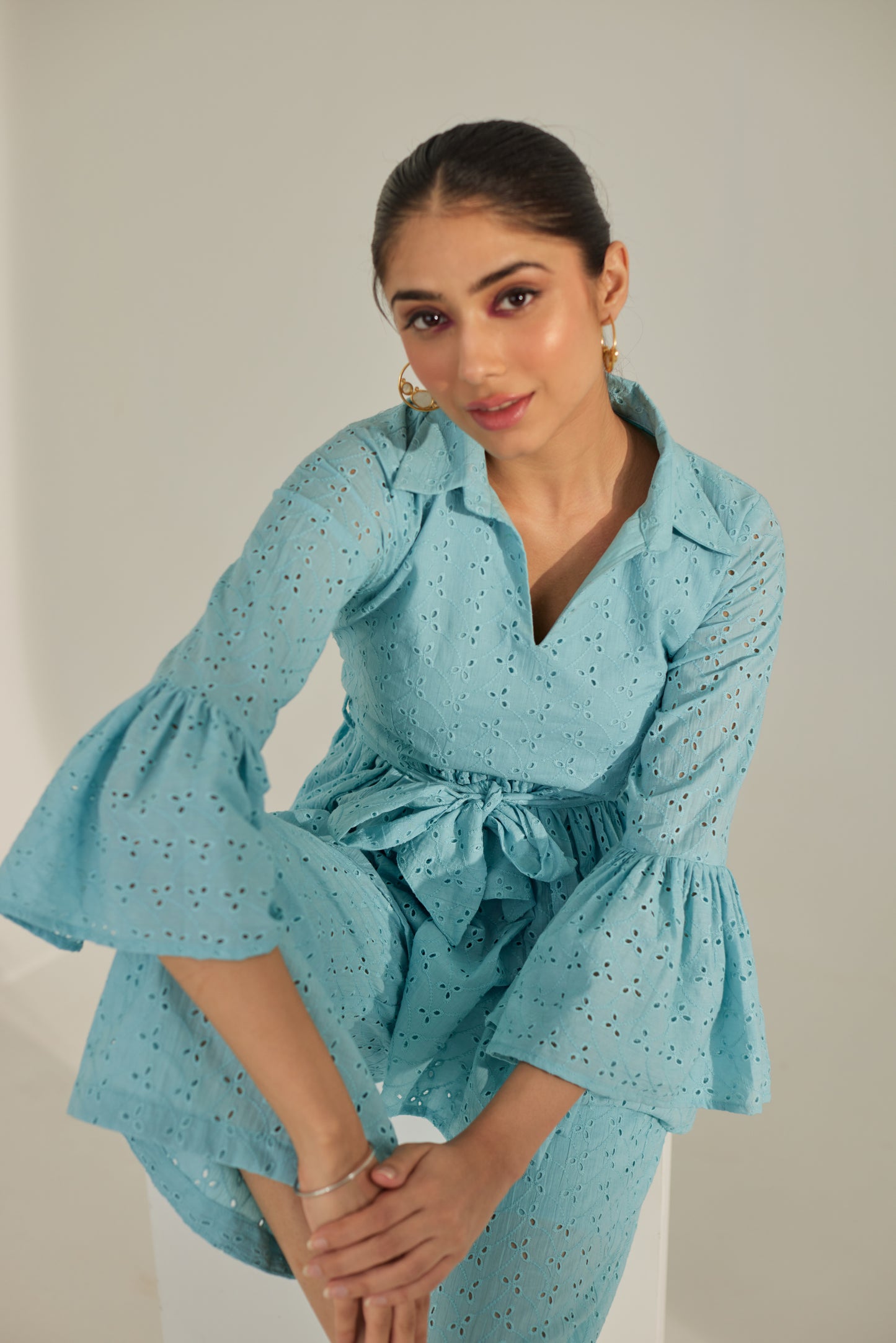 Blue Chikankari Summer Co-ord Set.