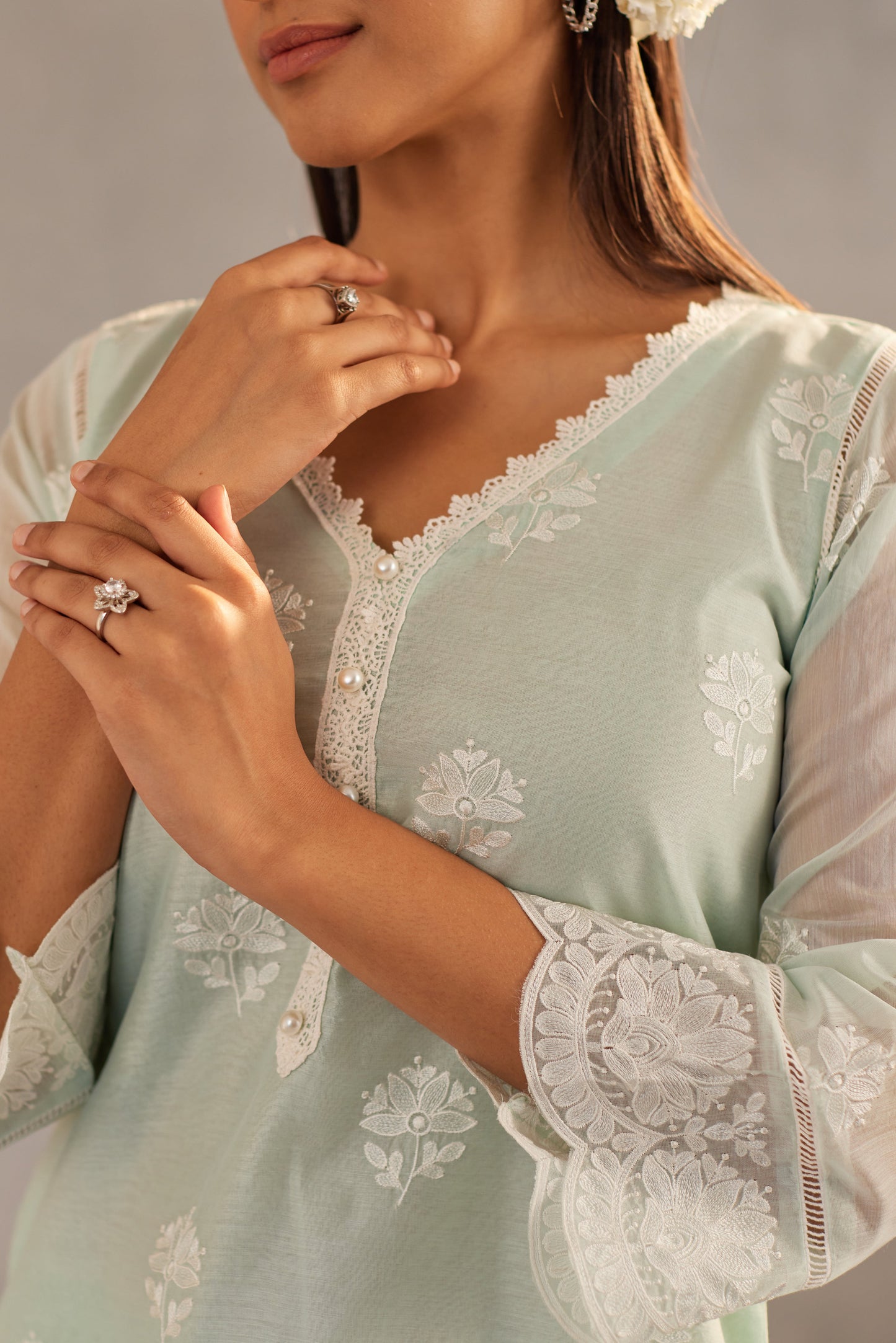 Neelkamal - Mint Green Embroidered Suit Set.