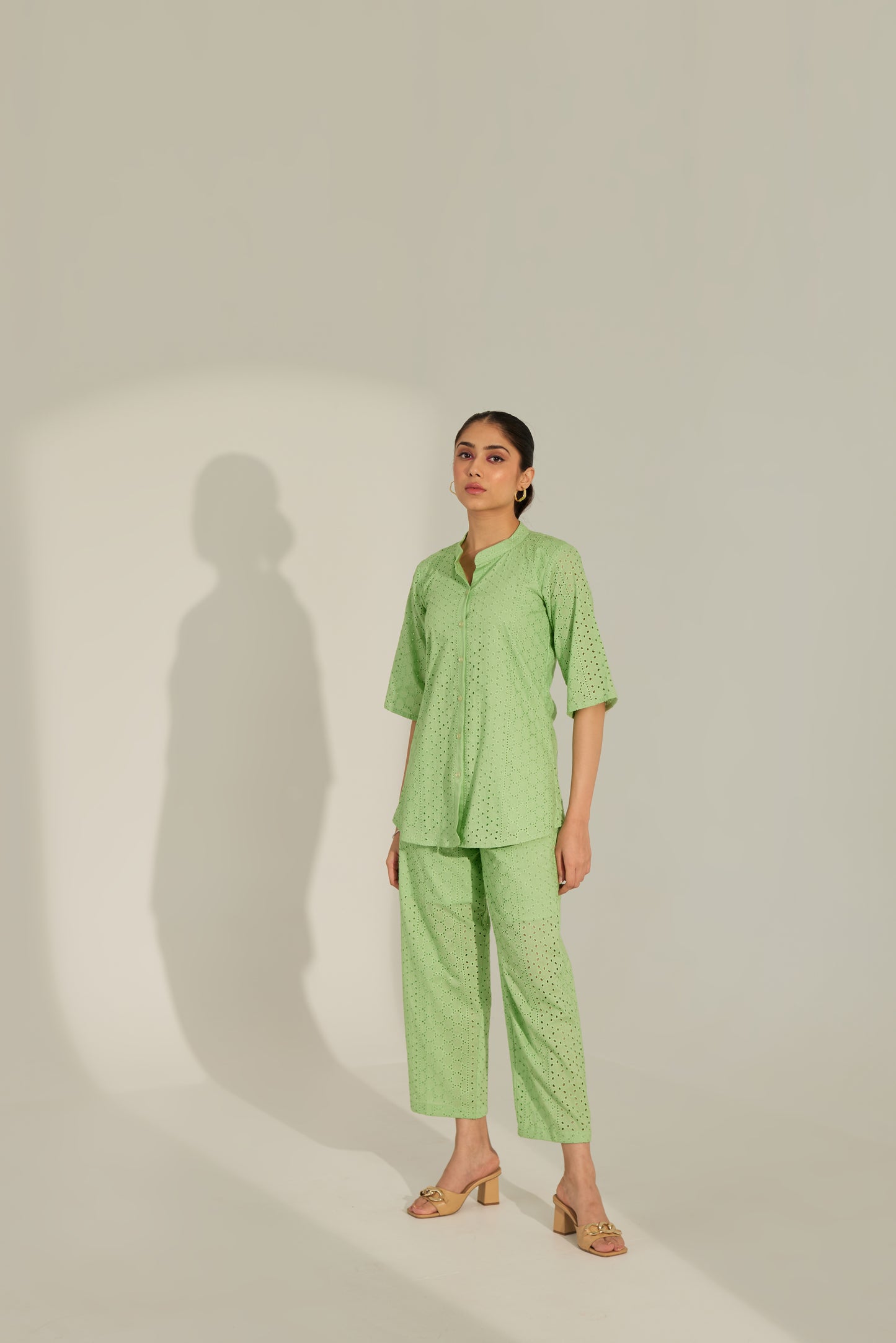 Green Chikankari Summer Co-ord Set.