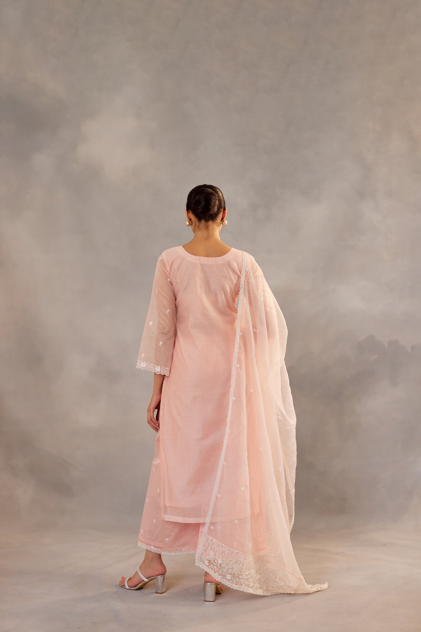 Pranutan Bahl in Nargis - Peach Embroidered Suit Set.