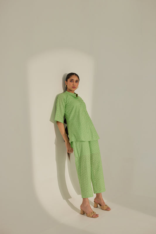 Green Chikankari Summer Co-ord Set.