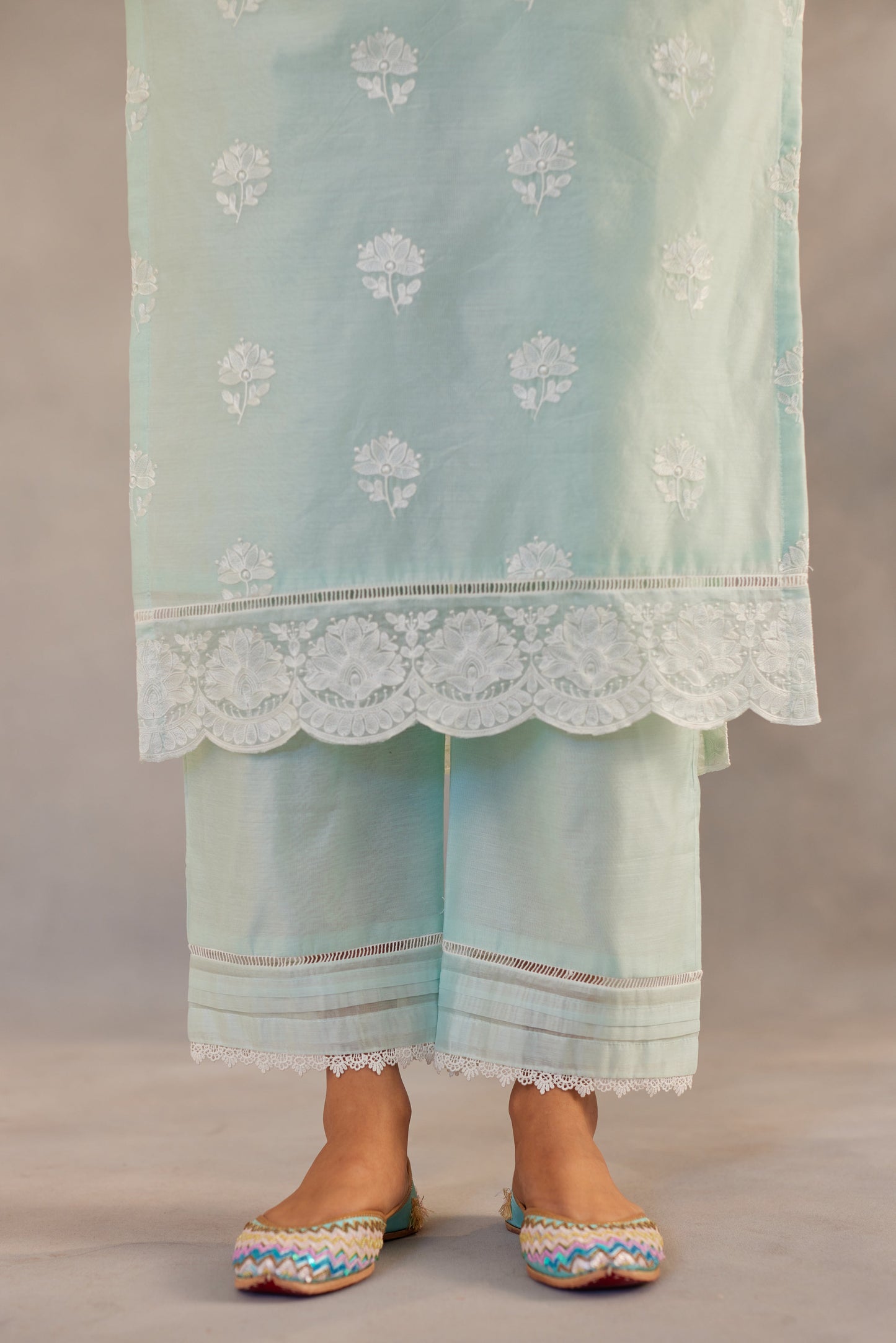 Neelkamal - Mint Green Embroidered Suit Set.