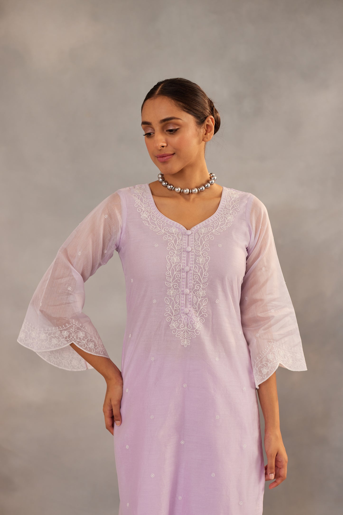 Parisa Barkzi in Kesar - Lavender Embroidered Suit Set.