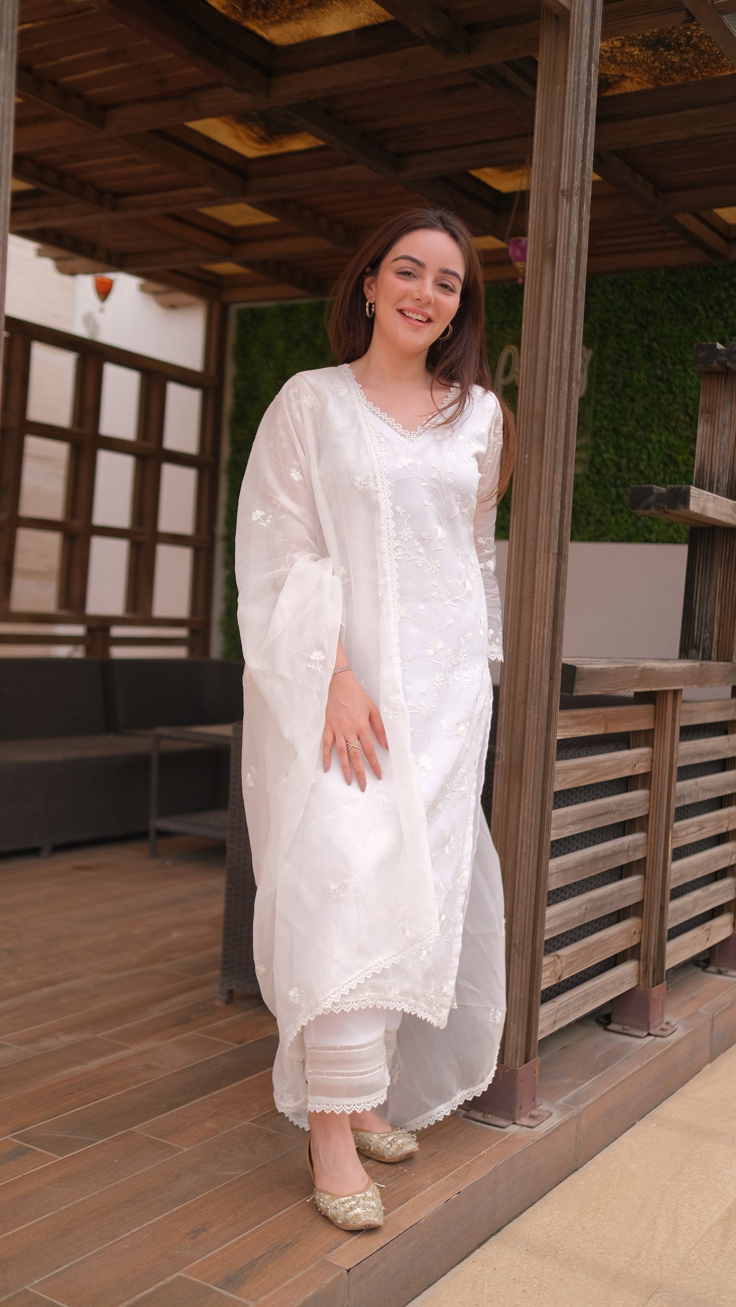 Simran Sethi in Aseem Ivory White Embroidered Straight Suit Set