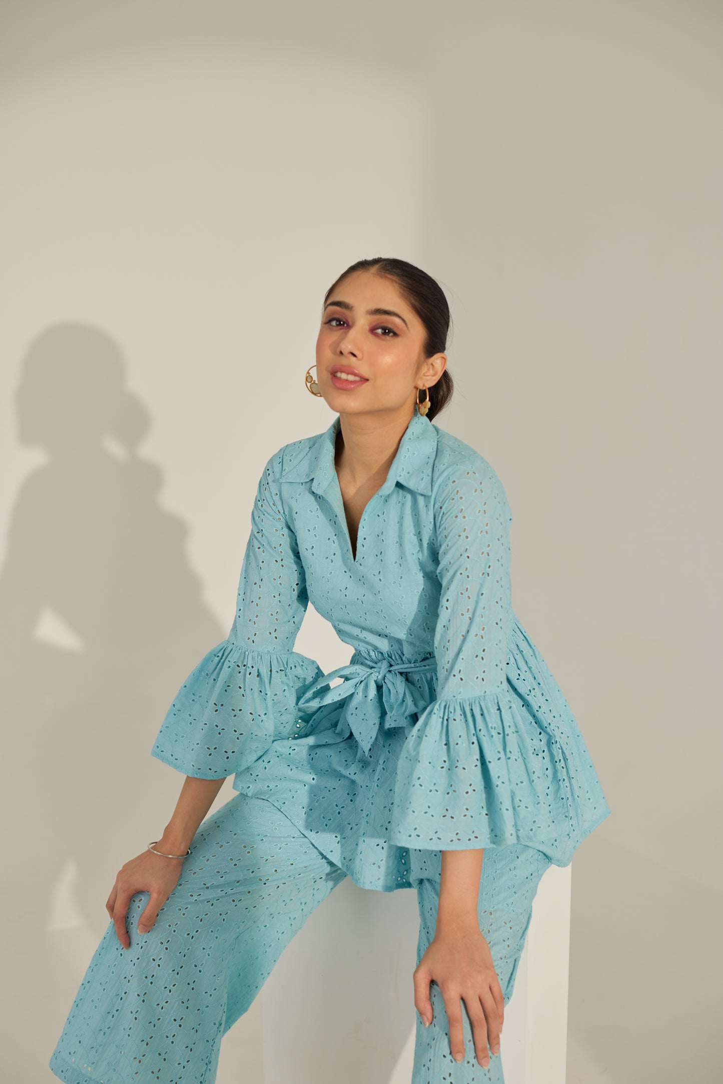 Blue Chikankari Summer Co-ord Set.