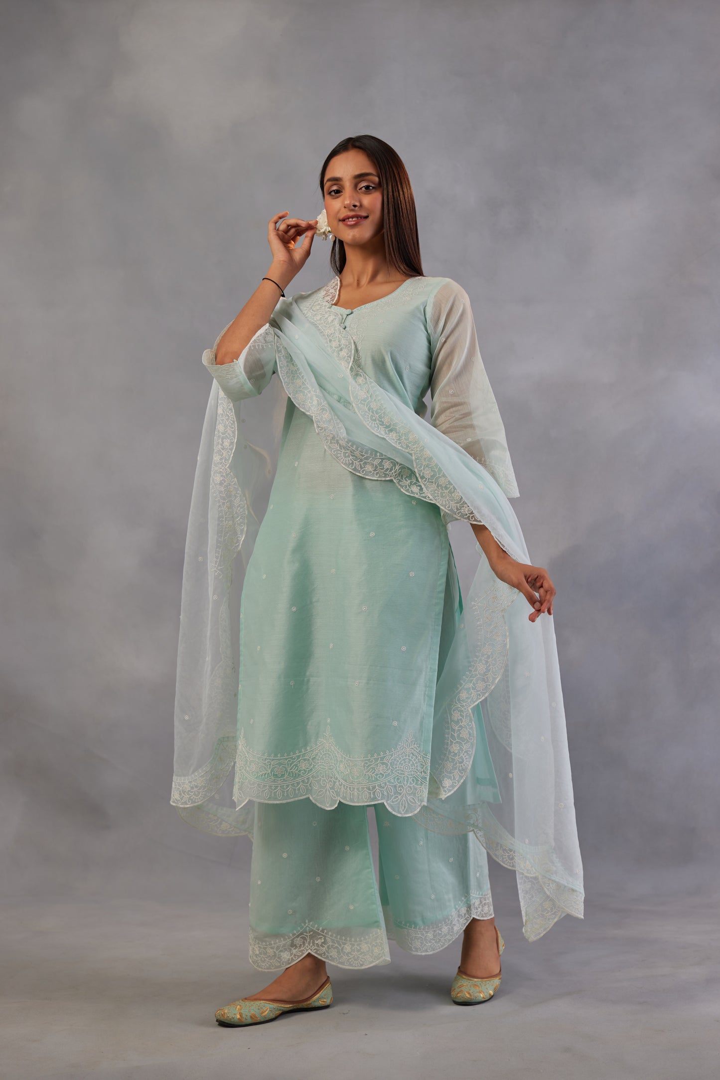 Sadabahaar - Mint Green Embroidered Suit Set.