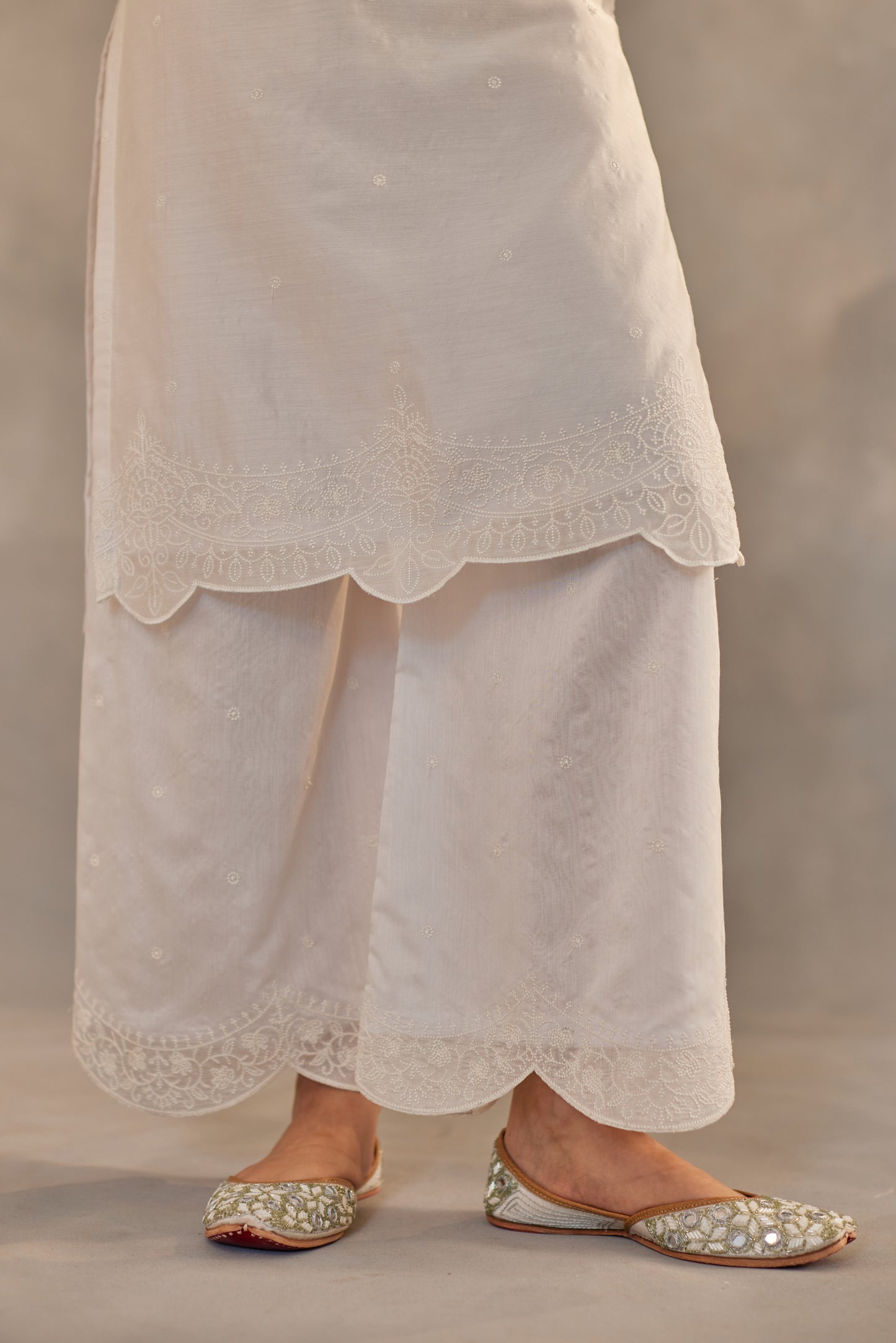 Juhi - Egg White Embroidered Suit Set.