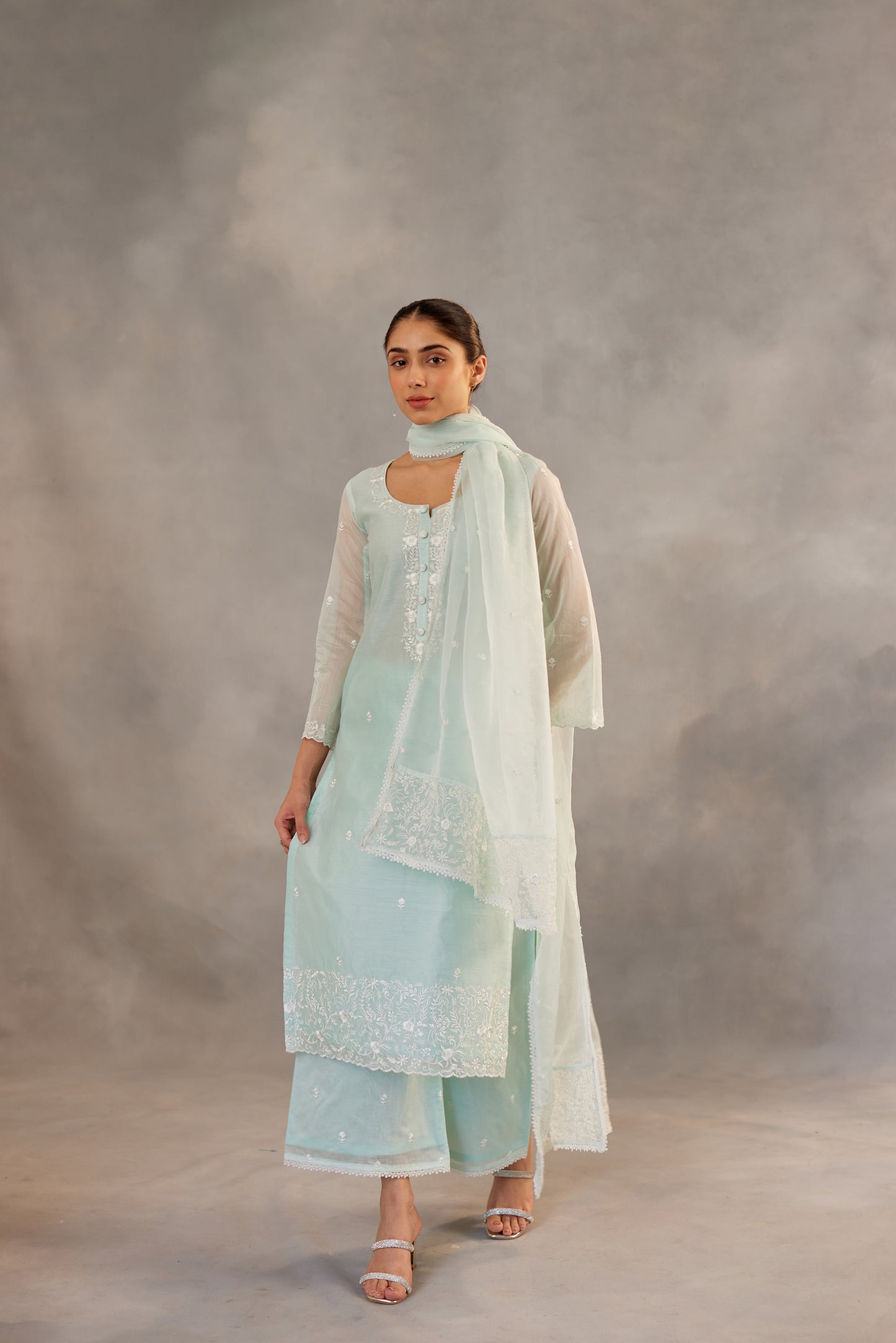Savani - Mint Green Embroidered Suit Set.