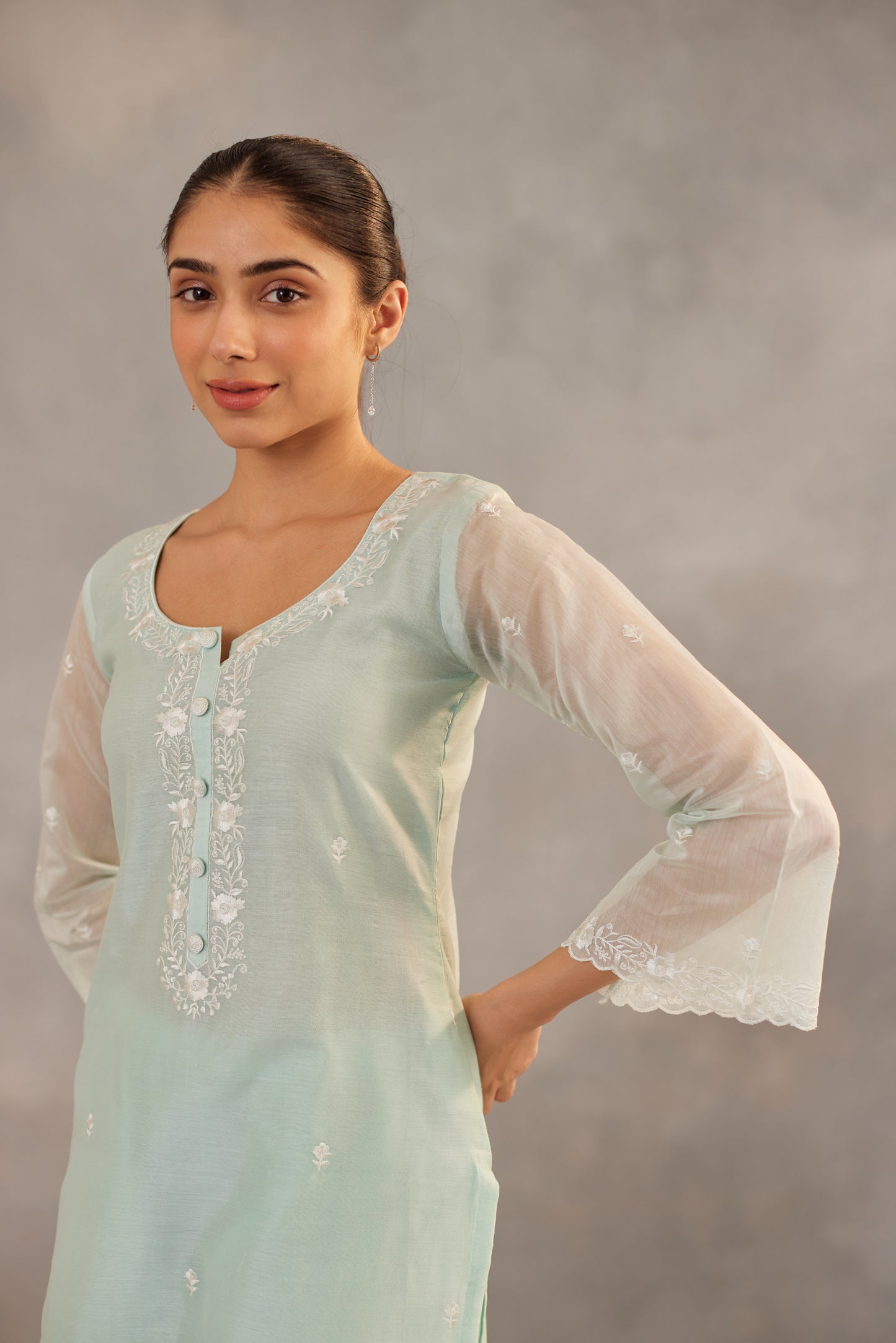 Savani - Mint Green Embroidered Suit Set.
